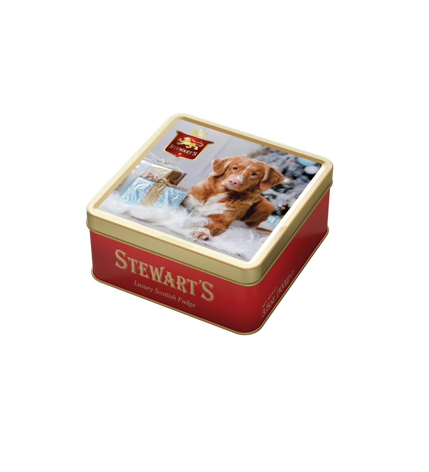 Stewart's - Festive Holiday Tin Filled with Luxury Fudge (100g) - Rich Creamy Decadent Velvety Indulgent Melt-in-your-mouth Buttery Smooth Luxurious Delectable Fudge 100g Festive Holiday Tin - Fudge - Buy Online on SooperMarket.com