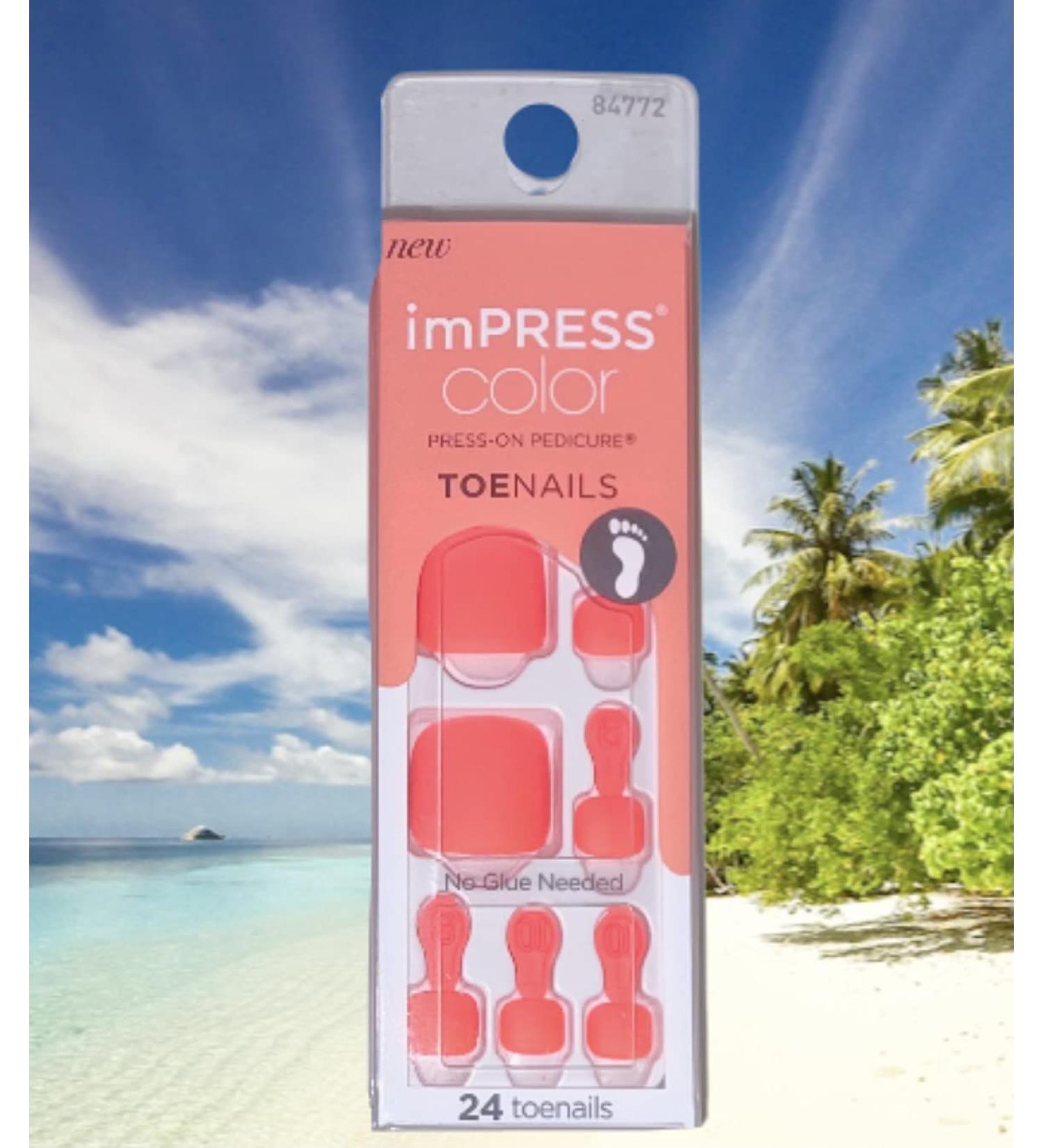 Impress Kiss Color Press-On Neon Orange Pedicure Toe Nails - 24 Count - Buy Online on SooperMarket.com