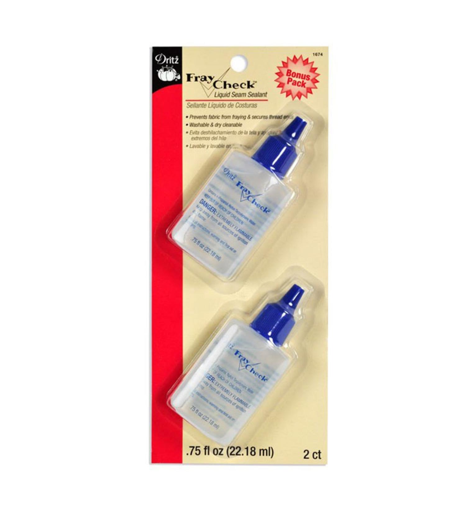 Dritz Fray Check Liquid Seam Sealant Glue Bonus Value Pack - 2 Bottles 3/4 Oz
