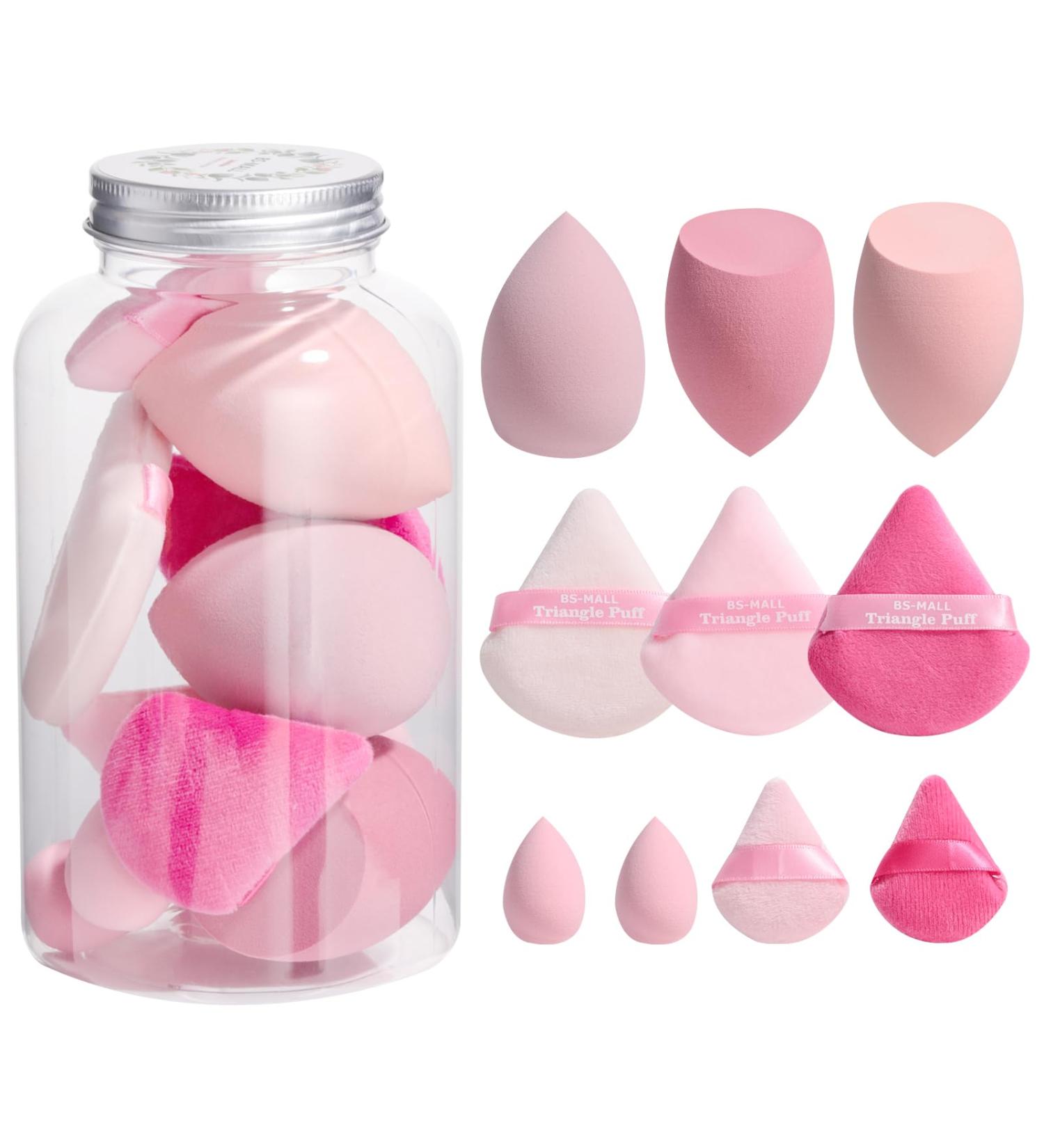 BS-MALL Pink Makeup Sponge & Triangle Puff Set - 10 Soft Pearl Cotton Sponges for Flawless Foundation & Concealer Application - Perfect for Detailed Makeup - Buy Online on SooperMarket.com