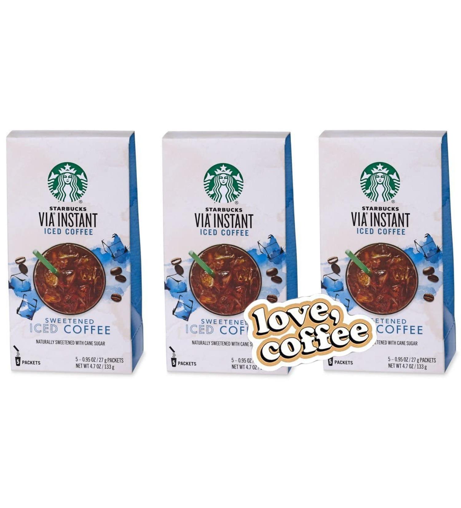 Starbucks VIA Sweetened Iced Coffee - 3 Boxes, 5 Packets Each with Exclusive Coffee Sticker - Buy Online on SooperMarket.com