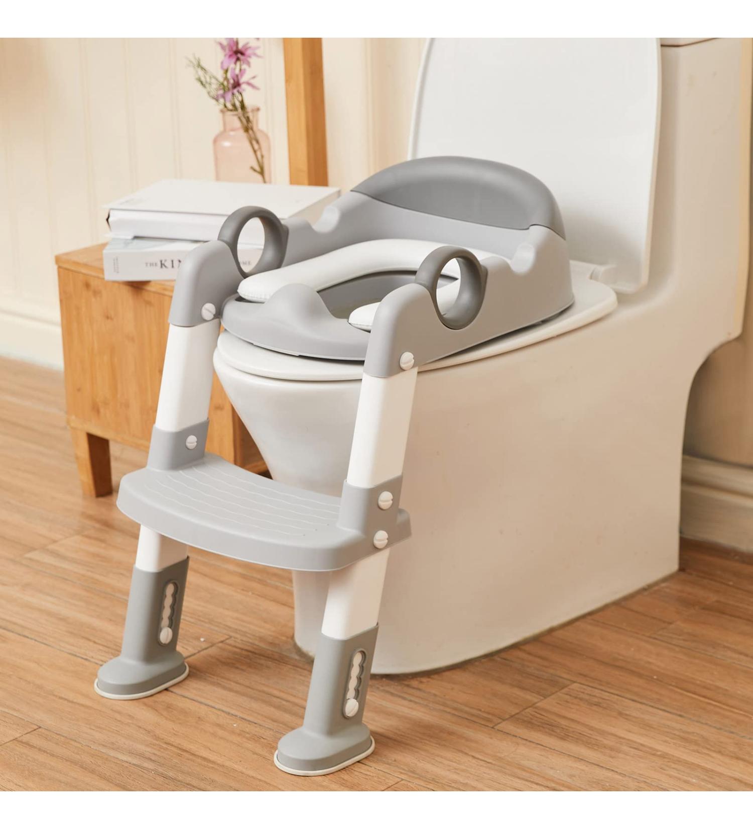 Potty Training Toilet Seat with Step Stool Ladder | for Boys and Girls | Toddler Kid Children | Handles and Padded Seat | Non-Slip Wide Step | Gray - Buy Online on SooperMarket.com