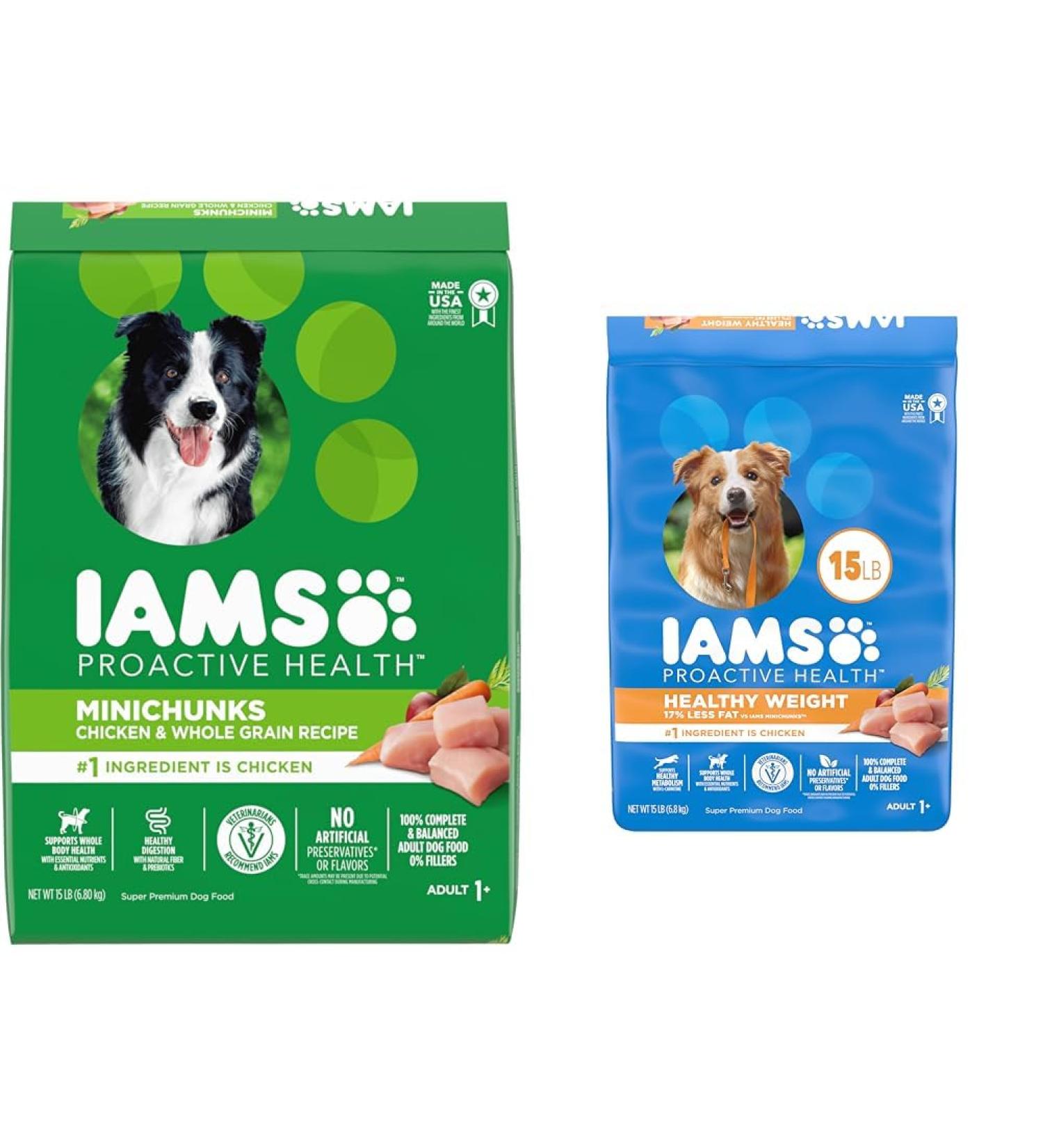 IAMS Proactive Health Minichunks Dog Food Dry Adult Chicken & Whole Grains Recipe + IAMS Proactive Health Healthy Weight Dog Food Dry Adult Chicken 6.8 kg (Pack of 1) Adult - Mini Chunks + Dry Dog Food - Buy Online on SooperMarket.com