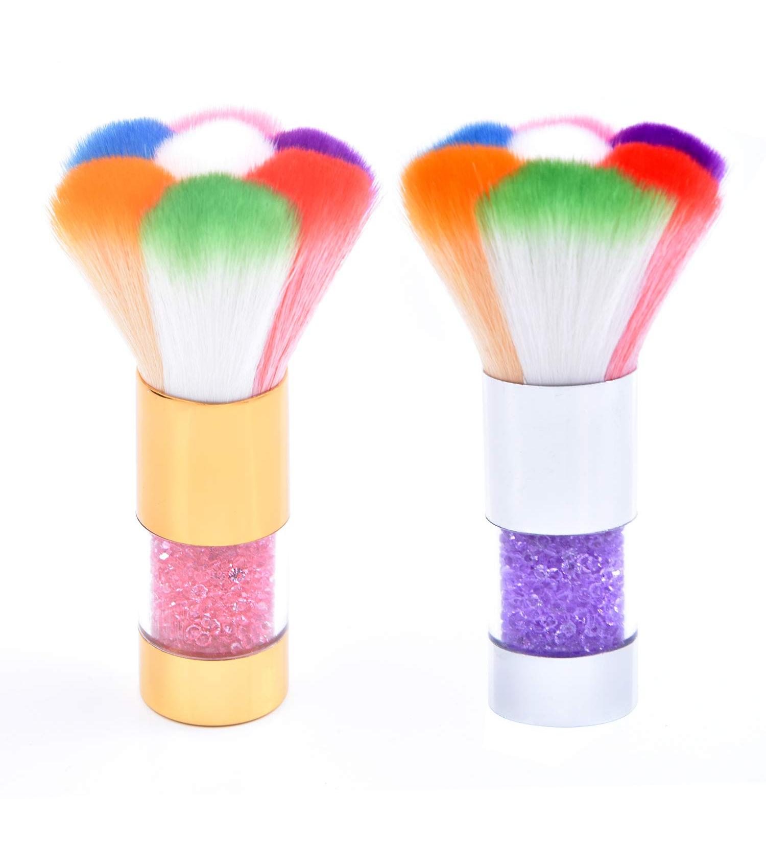 2Pcs Colorful Nail Art Dust Brush Remover for Acrylic & UV Gel Nails with Rhinestone Handle - Buy Online on SooperMarket.com
