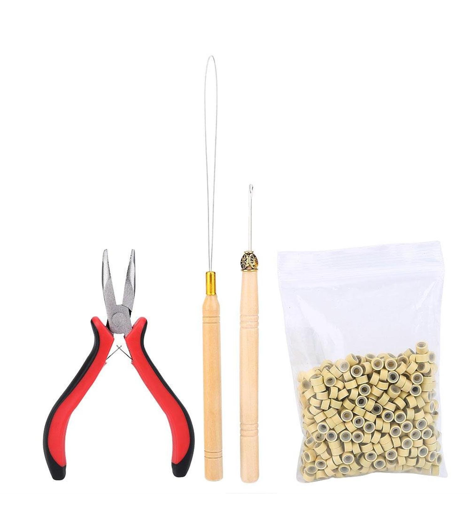 Filfeel Hair Extension Kit - 500pcs Micro Rings Tongs & Loop Tip - Premium Beige Hair Extensions Accessories for Easy Application - Buy Online on SooperMarket.com