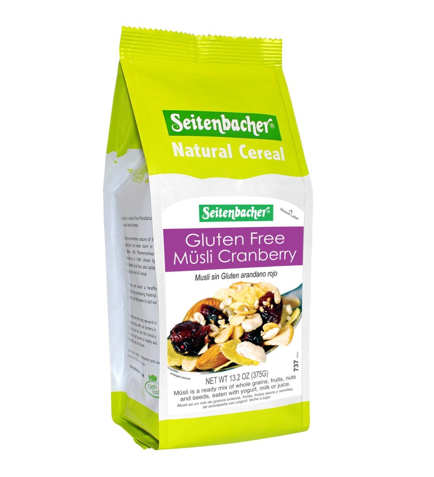 Seitenbacher Gluten Free Muesli Cranberry Cereal 13.2oz - Natural, Healthy Breakfast Option - Buy Online on SooperMarket.com