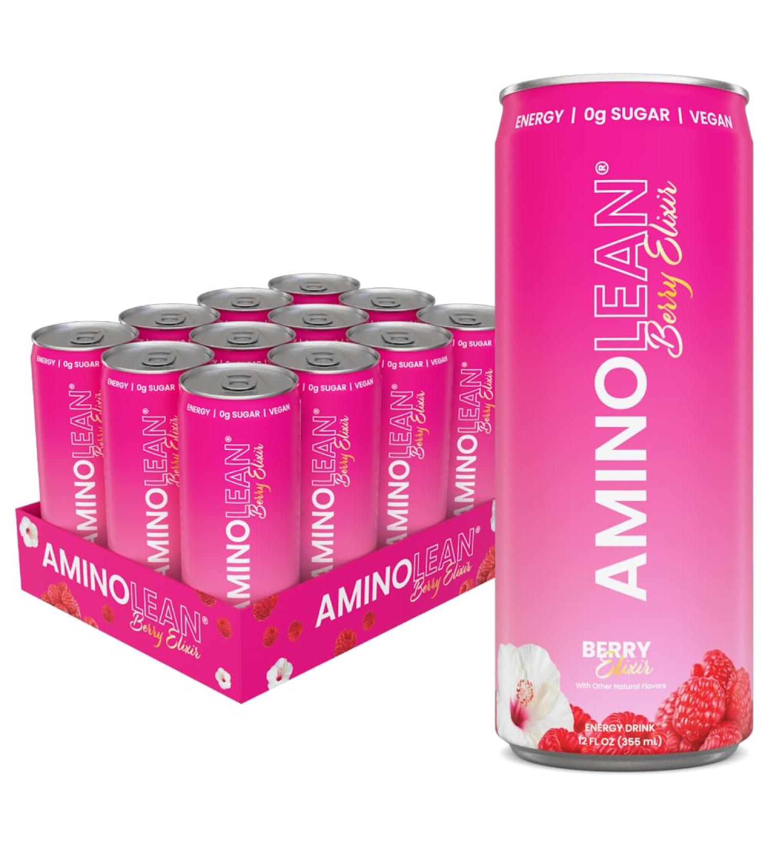 RSP NUTRITION AminoLean Energy Drink - Sugar Free Vegan Amino Acids No Jitters Berry Elixir 12 Pack - Buy Online on SooperMarket.com