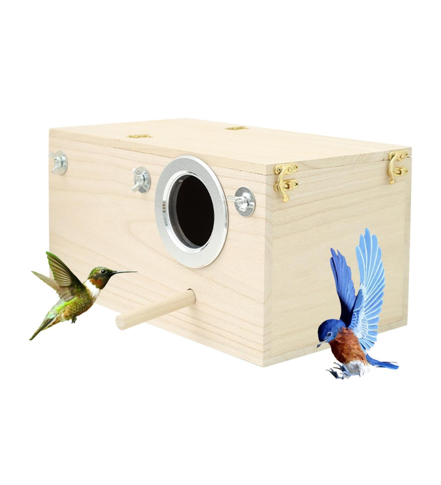 Wooden Parrot Breeding Box | Cockatiel Parakeet Nesting Box | Natural Wood Breeding Cage House for Lovebirds Cockatiel Budgie Conure Finch Parakeet Mating Hatching 1Pc - Buy Online on SooperMarket.com
