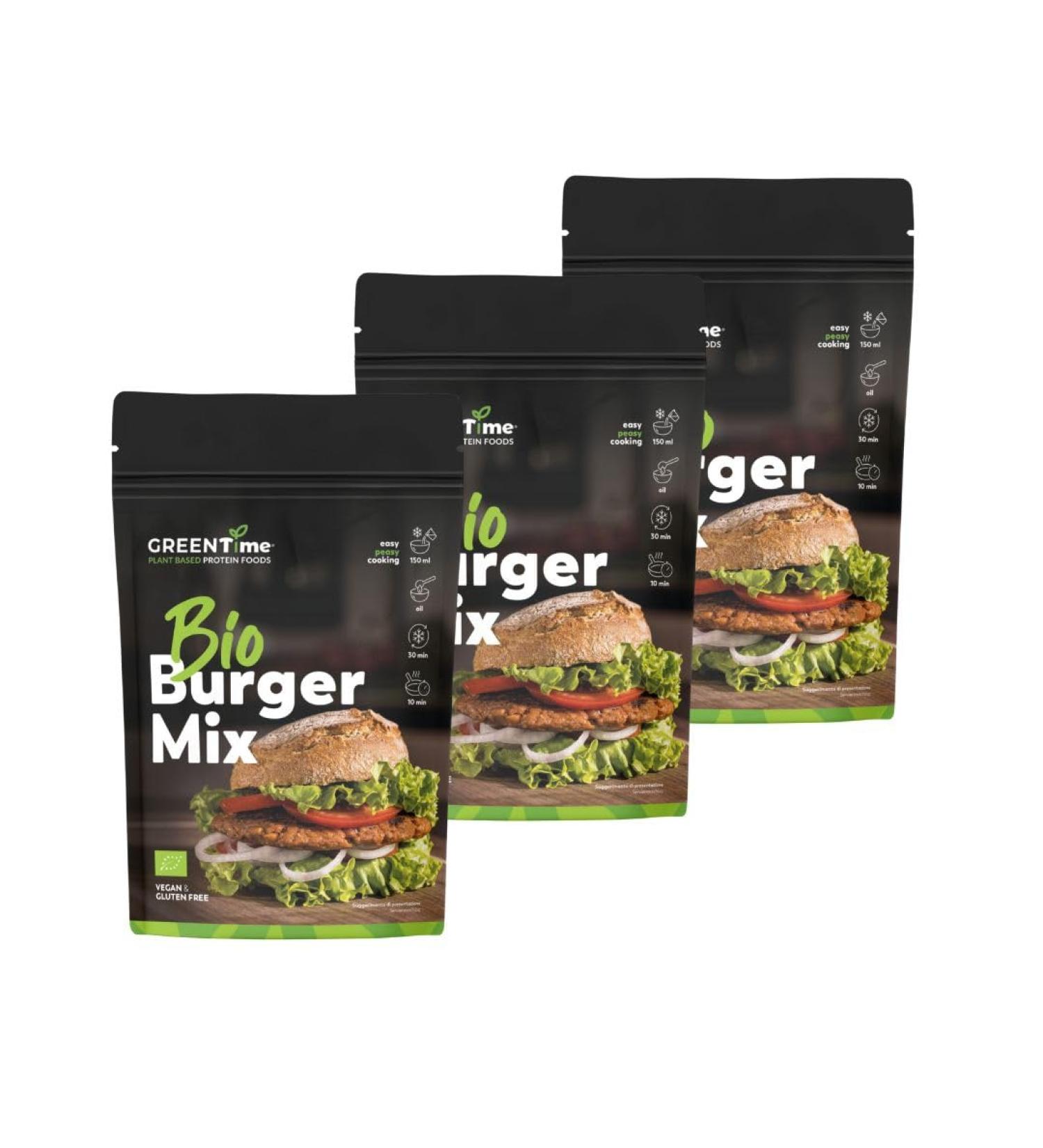 GreenTime Bio Burger Mix - Vegan & Gluten Free | 3 x 135g Pea Protein Vegetable Burger Mix | 9 Portions for Roasting & Grilling - Buy Online on SooperMarket.com