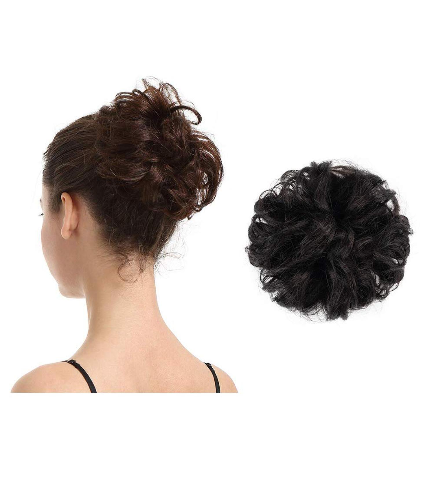 BARSDAR 100% Human Hair Scrunchie in 1B#-Black - Curly Messy Bun Hairpiece for Women & Kids - Updo Chignons - 5.1 inch - Buy Online on SooperMarket.com