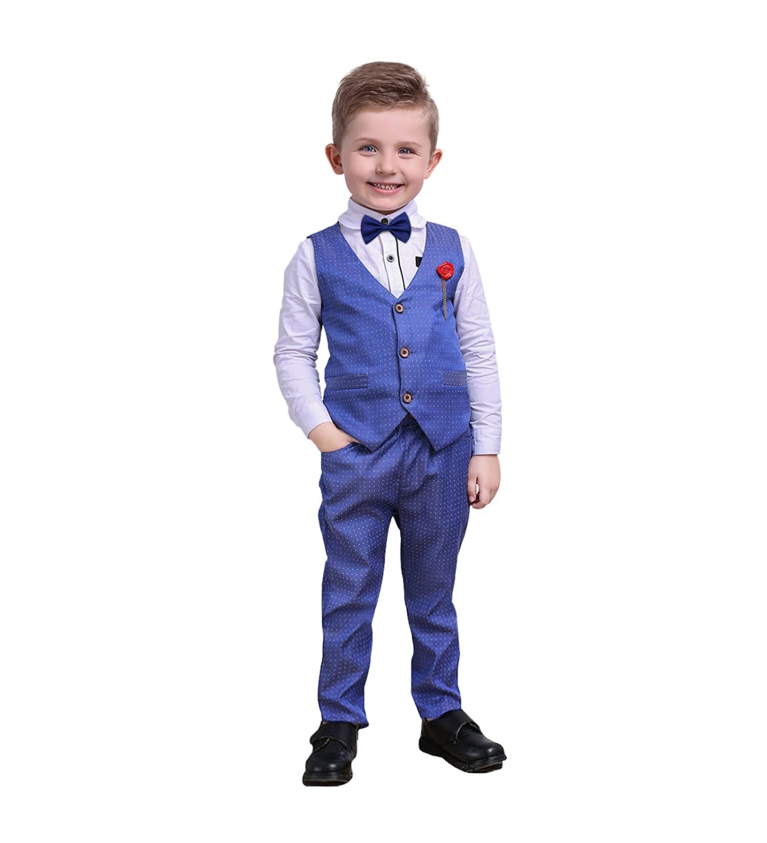Nwada Boys 4pcs Gentleman Suits Set | Boys Wedding Outfit Blue | Kids Blazer, Pants, Waistcoat, Shirt, Bowtie | Child Tuxedos | 3-4 Years - Buy Online on SooperMarket.com