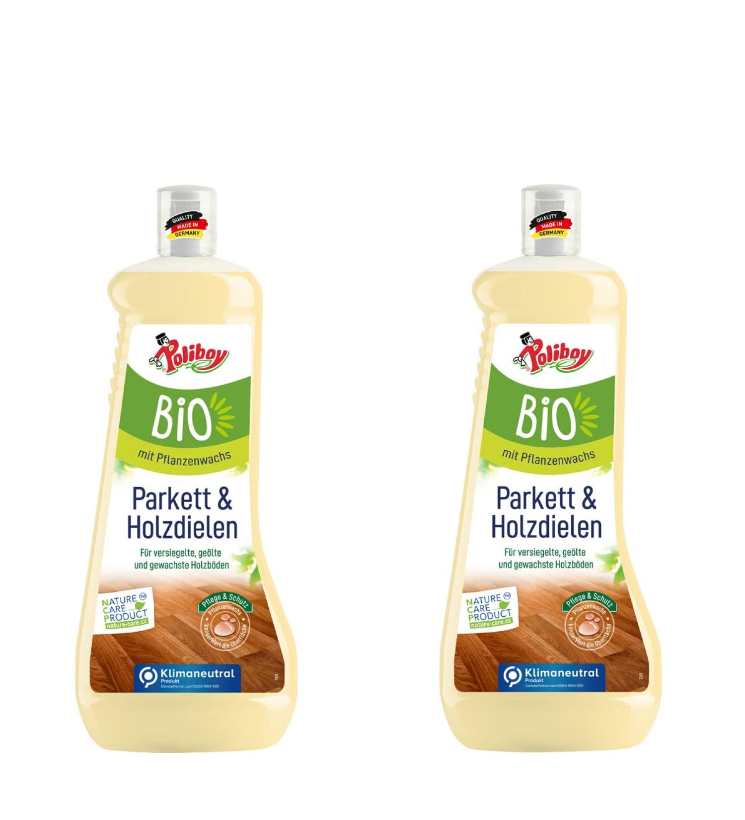 Poliboy Bio parquet and wooden flooring - care and protection for oiled waxed and painted real wood floors - with plant wax - vegan -2 Pack - 2 l - made in Germany 2 L (1 Pack)