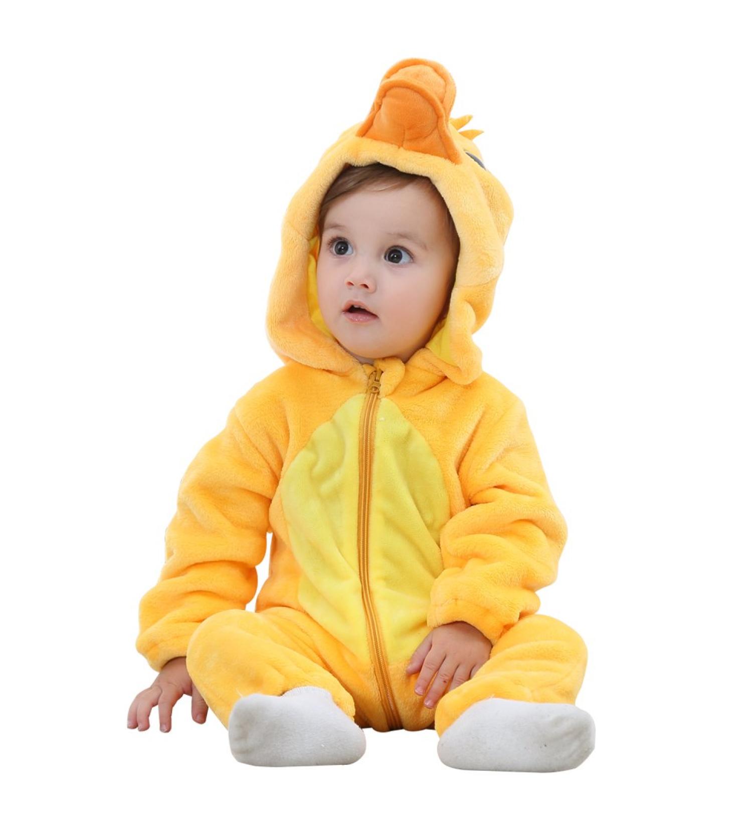 COOKY.D Baby Hooded Rompers | Winter Flannel Jumpsuit Pajamas | 24-30 Months | Duck Design - Buy Online on SooperMarket.com