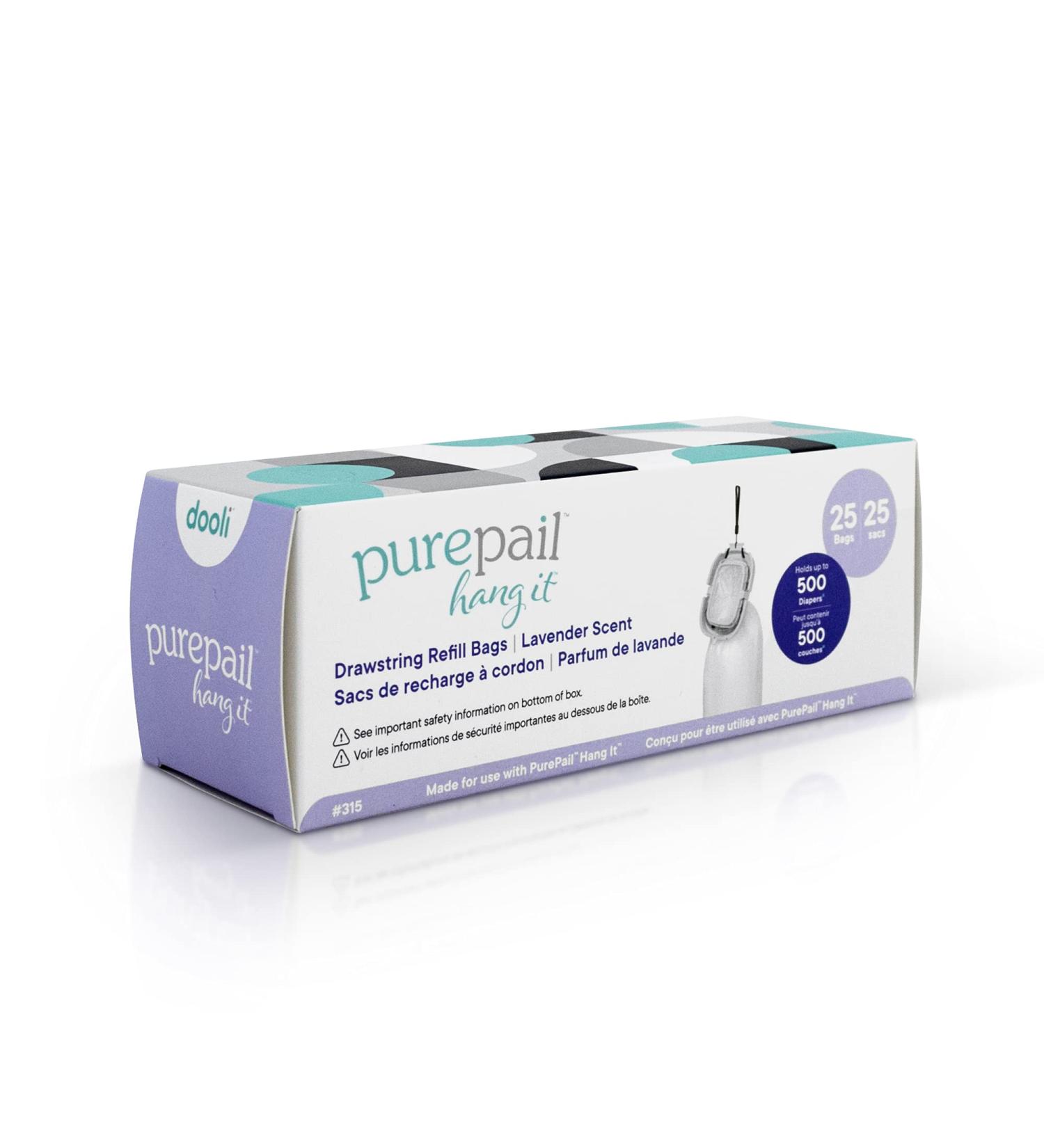 PurePail Hang It Odor-Trapping Diaper Disposal Bags 25 Bags Lavender Scent Holds up to 500 Newborn Diapers Traps and Neutralizes Odors with a Light Lavender Scent Fits PurePail Hang It Refill Bags - Buy Online on SooperMarket.com