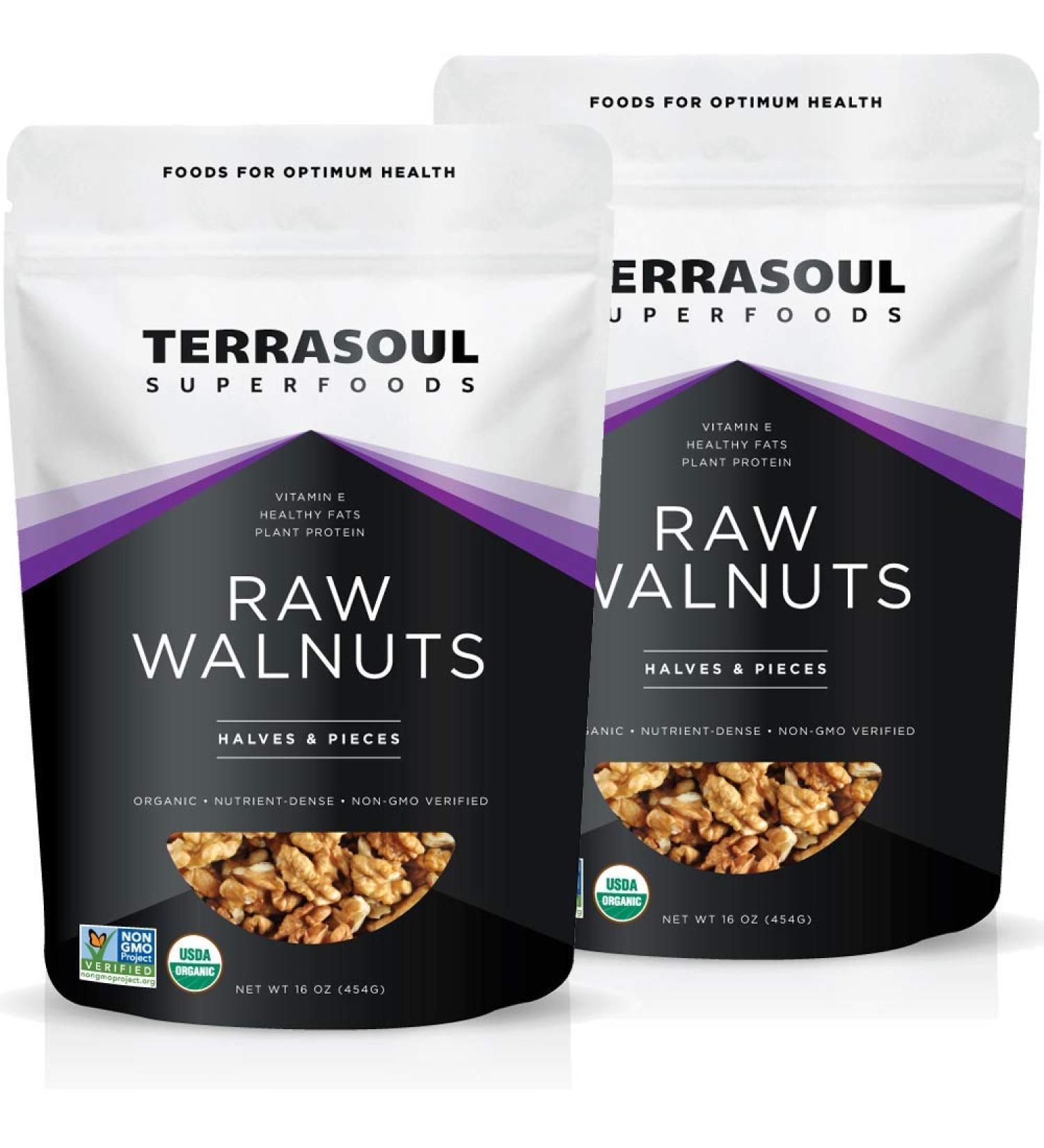 Terrasoul Superfoods Organic Raw Walnuts 2 Lbs (2 Pack) - Chandler Variety - Fresh Light Color Walnuts - Buy Online on SooperMarket.com