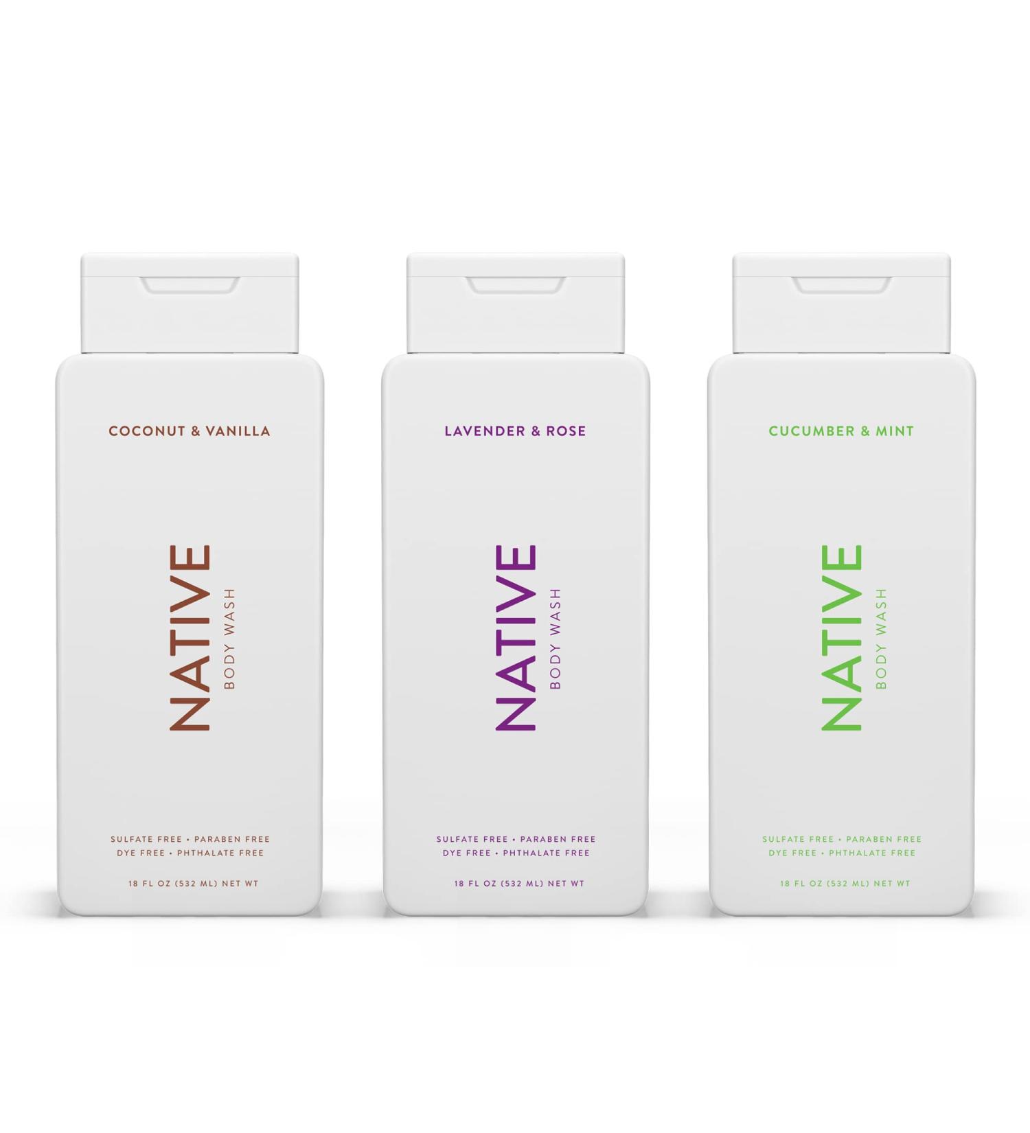 Native Body Wash | Natural & Hydrating for Men & Women | Sulfate, Paraben, Dye Free | Coconut, Lavender & Cucumber Scents | 18 oz - Buy Online on SooperMarket.com
