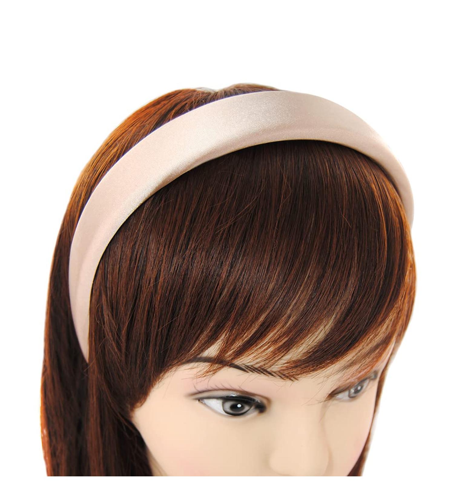 axy Headband with Fabric Padded Candy Colours and Satin Covered Beautiful Women's Headband Hair Accessories Hair Band HRK7A (Beige)