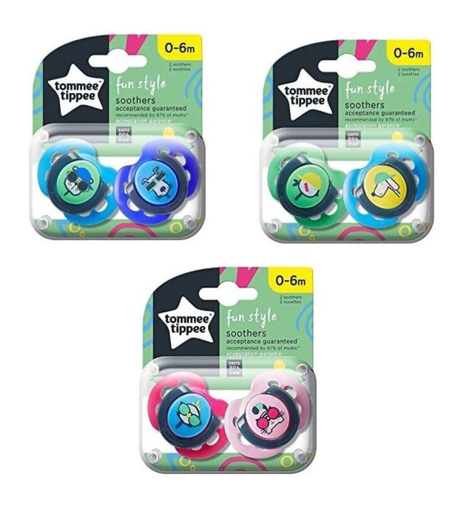 Tommee Tippee Orthodontic Pacifiers 0-6 Months - Assorted Designs Pack of 2 | International Shipping Available - Buy Online on SooperMarket.com