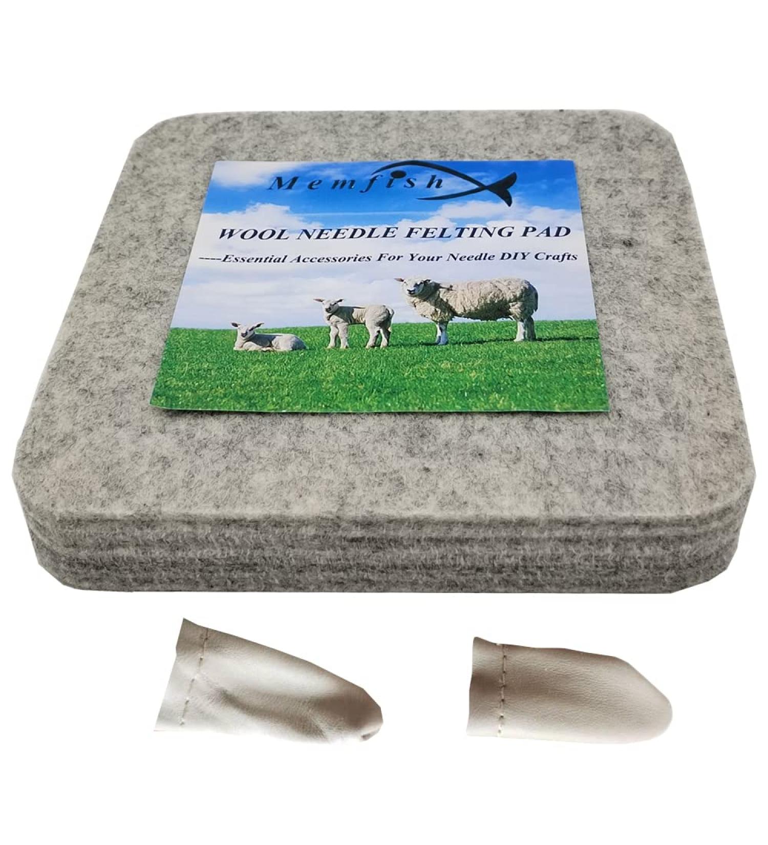 Wool Needle Felting Pad with Leather Finger Guards - Eco-Friendly 6x6 inch Base for Precision Projects - Buy Online on SooperMarket.com