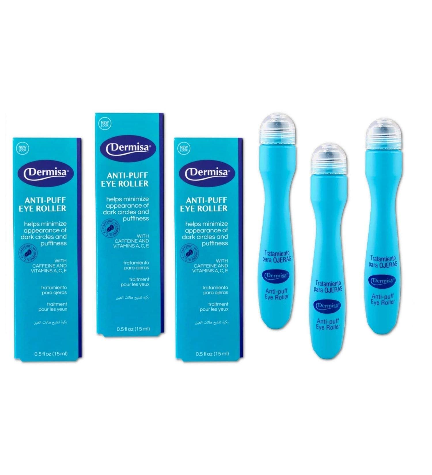 Dermisa Eye Roller for Puffy Eyes - Anti-Puff Dark Circle Serum with Caffeine & Peppermint - Paraben Fragrance Dye Oil Free - Made in USA - Pack of 3 0.5 Fl Oz - Buy Online on SooperMarket.com