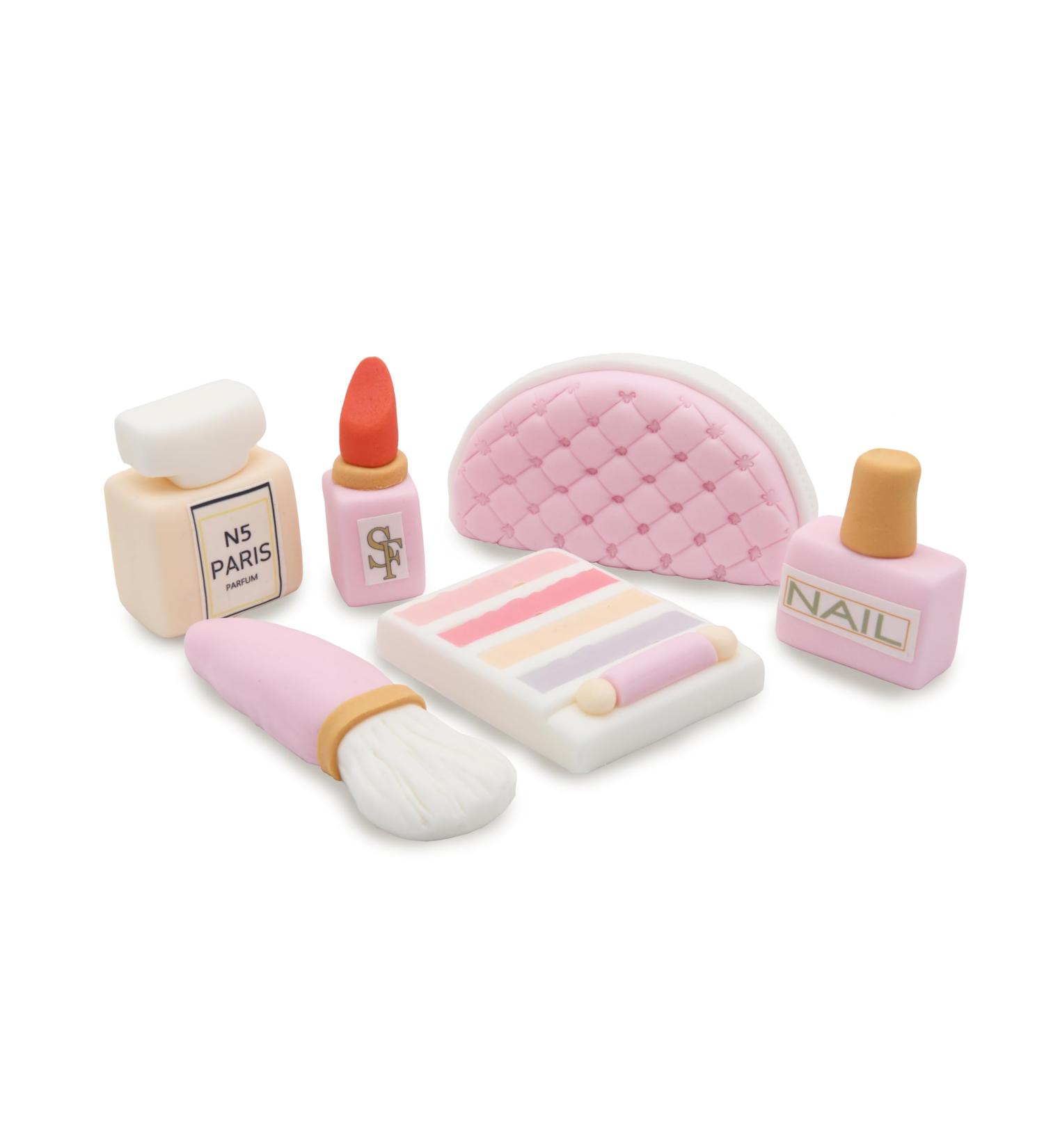 SugArt Edible Makeup Cake Toppers - Set of 6 | Perfume Lipstick Handbag & More | Handmade Cake Decorations for Birthdays & Beauty-Themed Cakes | Perfect on Fondant and Icing Cakes | Made of Sugar - Buy Online on SooperMarket.com