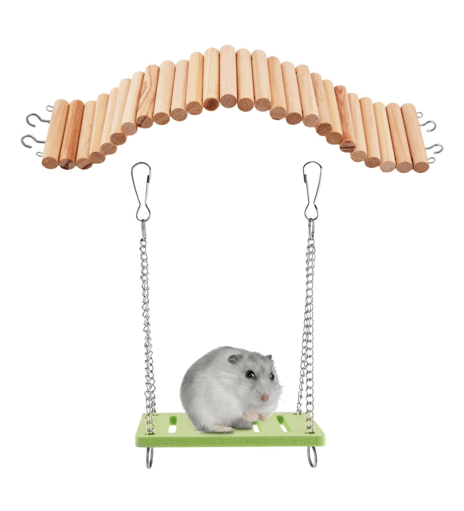 Rat Ladder Bridge Wooden Hamster Climbing Ladder and Swing Small Animal Bendable Fence Climbing Stair Toy Cage Accessories for Bird Parrot Hamsters Chipmunks - Buy Online on SooperMarket.com