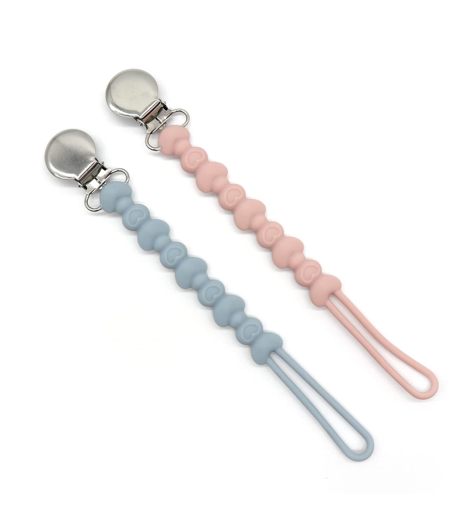 PAPACHOO Pacifier Clip 2 Pack - BPA Free Silicone Beads - Teething Relief for Baby Boys and Girls - Soothie Binky Clips in Dusty Blue and Light Pink - Buy Online on SooperMarket.com