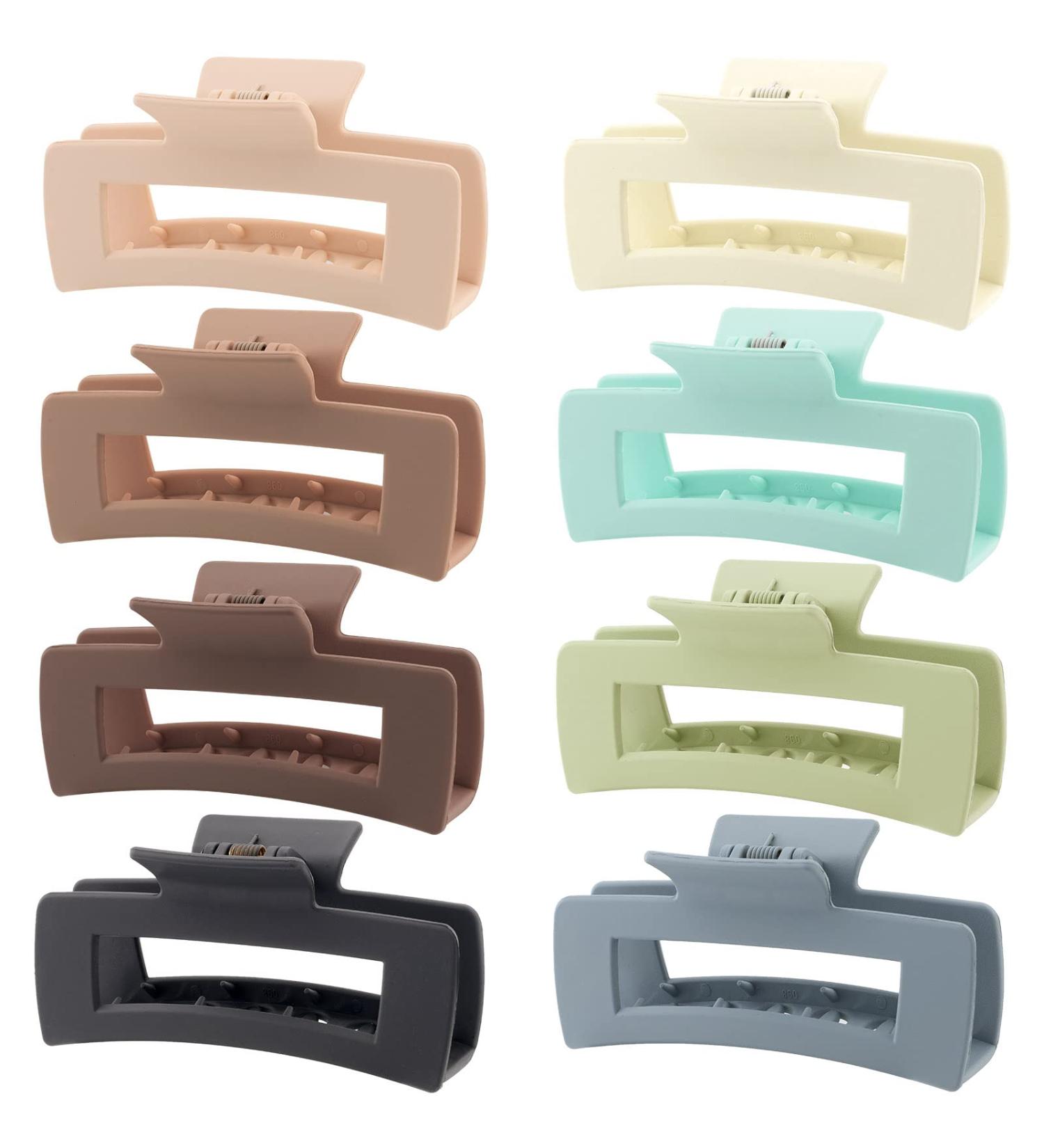 HQ-SITE 8 Pack Large Rectangle Hair Claw Clips - Strong Hold Matte Square Clips for Women - Non-slip Big Jaw Clips - Neutral Colors - 4.1 Inches - Buy Online on SooperMarket.com