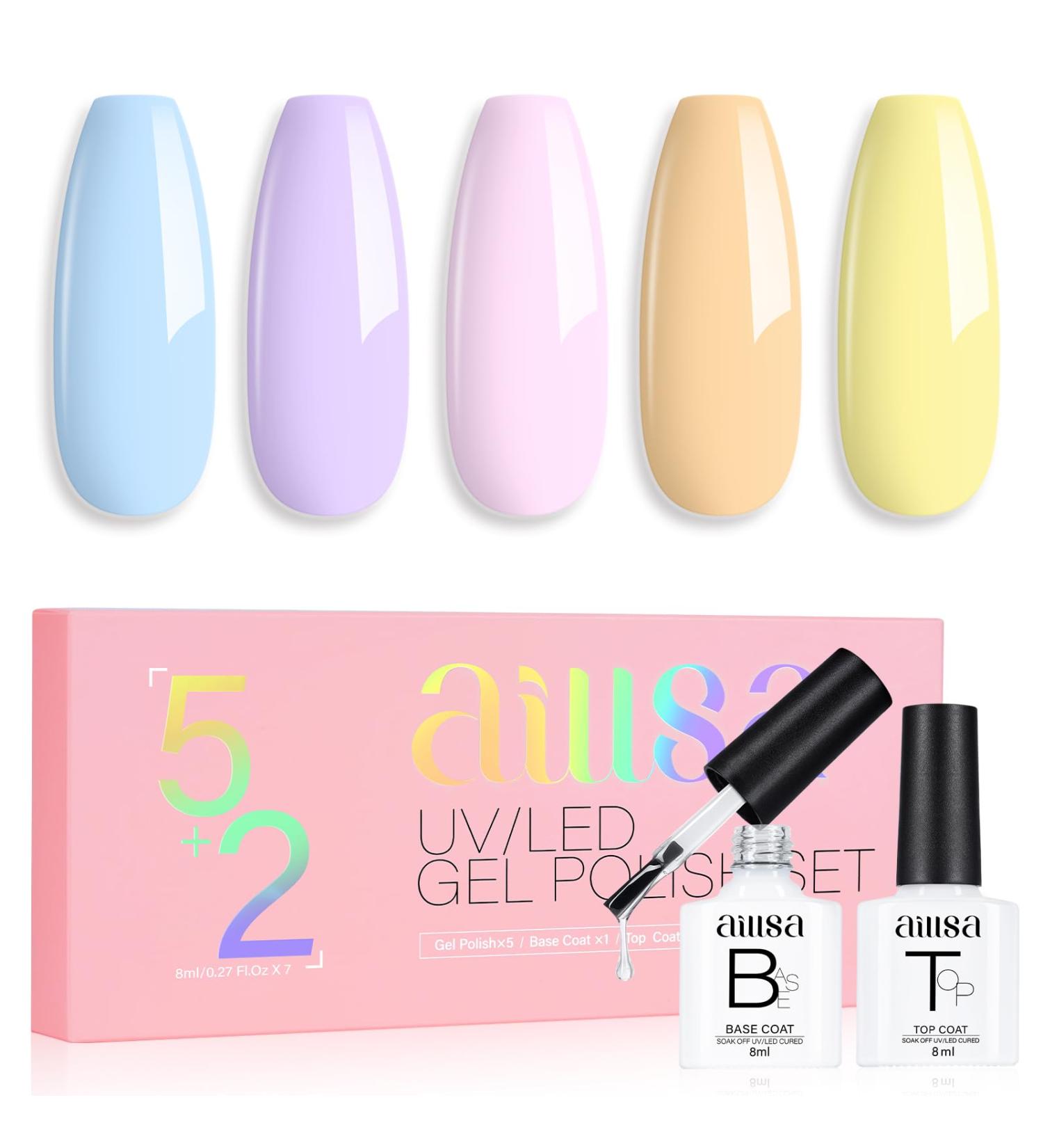 AILLSA Pastel Blue Gel Nail Polish Set Baby Yellow Lavender Purple Macaron Gel Polish with Base and Top Coat Long Lasting All Season Color Soak Off U V L ED Manicure Art Salon DIY at Home 7Pcs 8ML Blue Macaron - Buy Online on SooperMarket.com