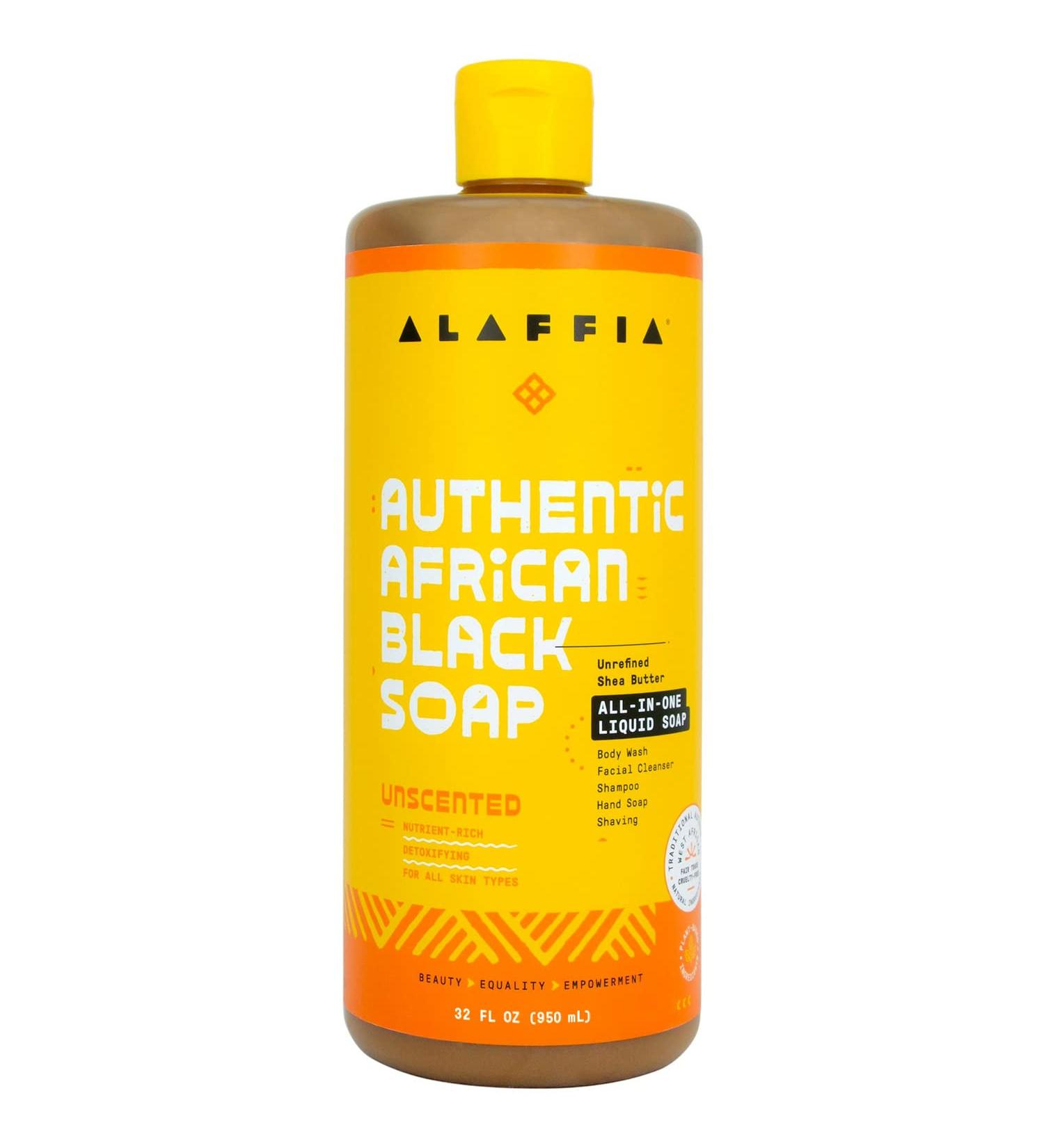 Alaffia Skin Care African Black Soap - 32 Fl Oz All-in-One Liquid Soap for Face, Body, Hair, and Shaving - Shea Butter Moisturizing Formula for Sensitive Skin - Unscented - Buy Online on SooperMarket.com