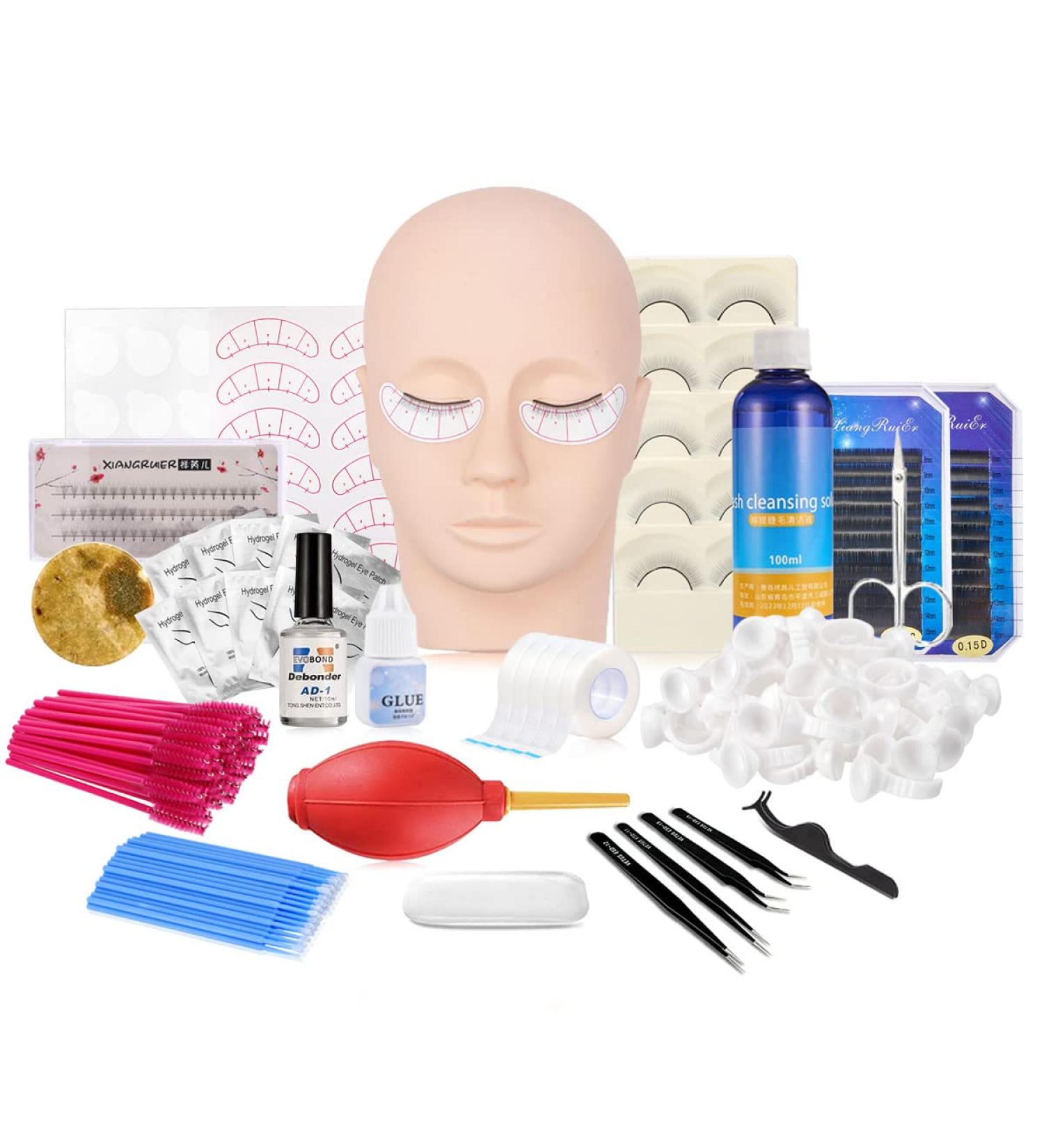 154Pcs Eyelash Extension Practice Set with Professional Mannequin Head for Makeup Training - Buy Online on SooperMarket.com