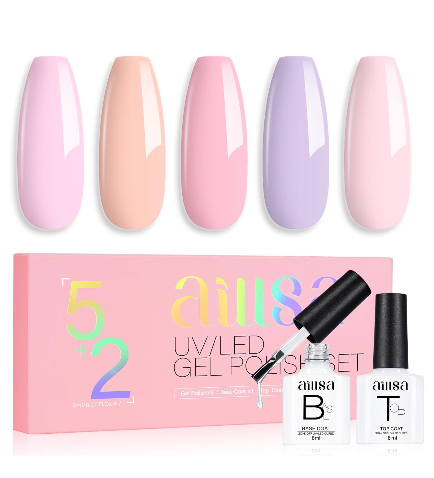 AILLSA Pastel Pink Gel Nail Polish Set Lavender Purple Lilac Orange Macaron Gel Polish with Base and Top Coat Long Lasting All Season Color Soak Off U V L ED Manicure Art Salon DIY at Home 7Pcs 8ML Pink Macaron - Buy Online on SooperMarket.com
