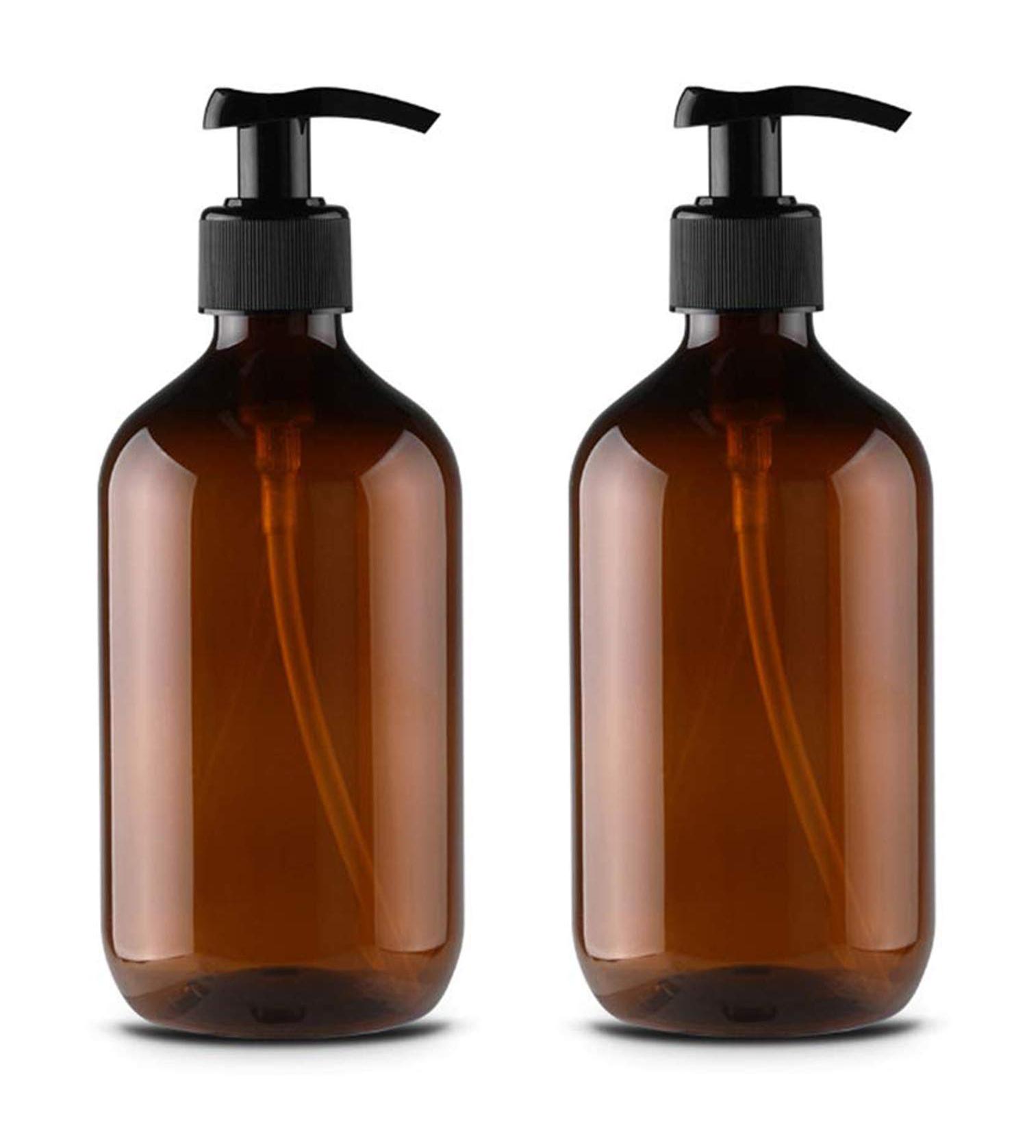 Alledomain 2PC 300ml Refillable Plastic Bottles for Shampoo & Body Wash - Brown Liquid Dispenser | International Shipping - Buy Online on SooperMarket.com