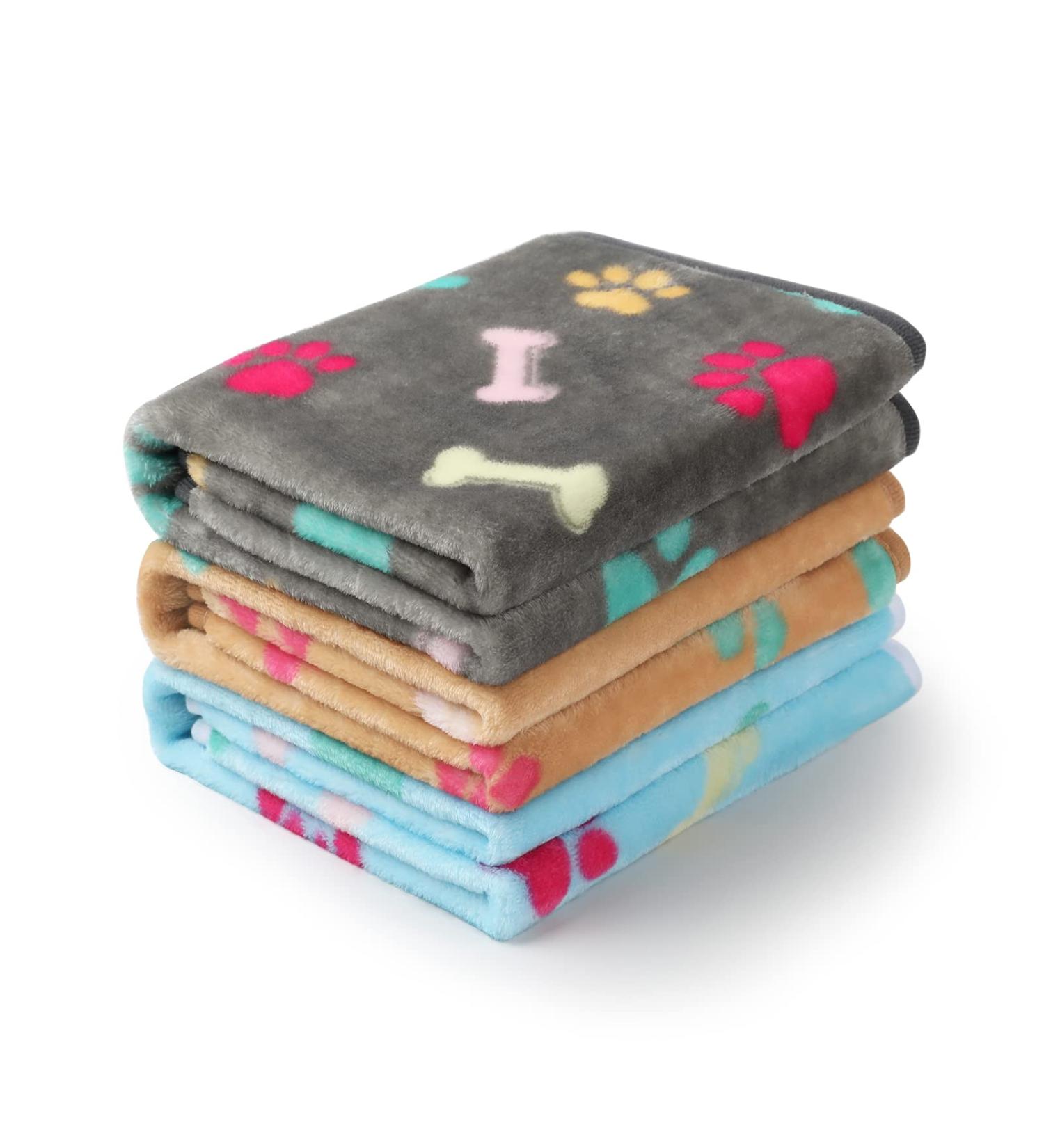 Super Soft Fluffy Fleece Pet Blanket Pack of 3 - Small Paw Design for Dogs, Puppies, and Cats - Buy Online on SooperMarket.com