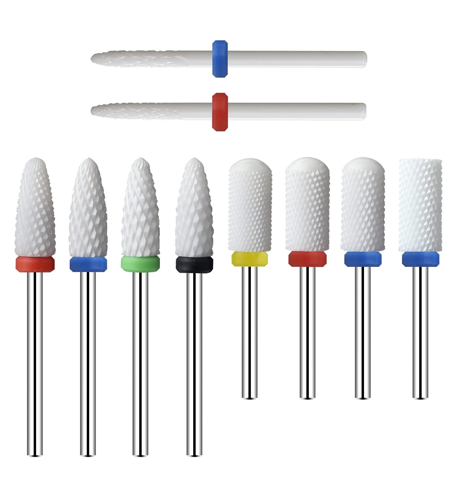 Ceramic Nail Drill Bits Set - Professional 10Pcs 3/32 Cuticle Remover for Acrylic Gel Nails - Crystal Nail Extension Tool - Nail Removal Kit - 10 Count - Buy Online on SooperMarket.com