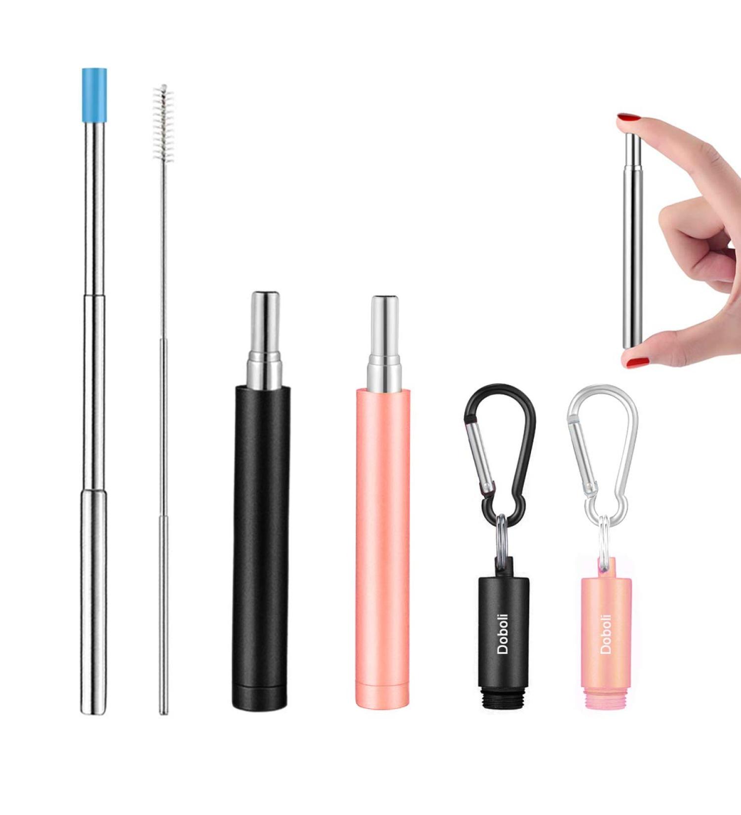 2 Pack Reusable Metal Straws Collapsible Stainless Steel Drinking Straw Travel Portable Telescopic Straw with Case 2 Cleaning Brushes Included Black/Rose Gold Black-Rose Gold - Buy Online on SooperMarket.com