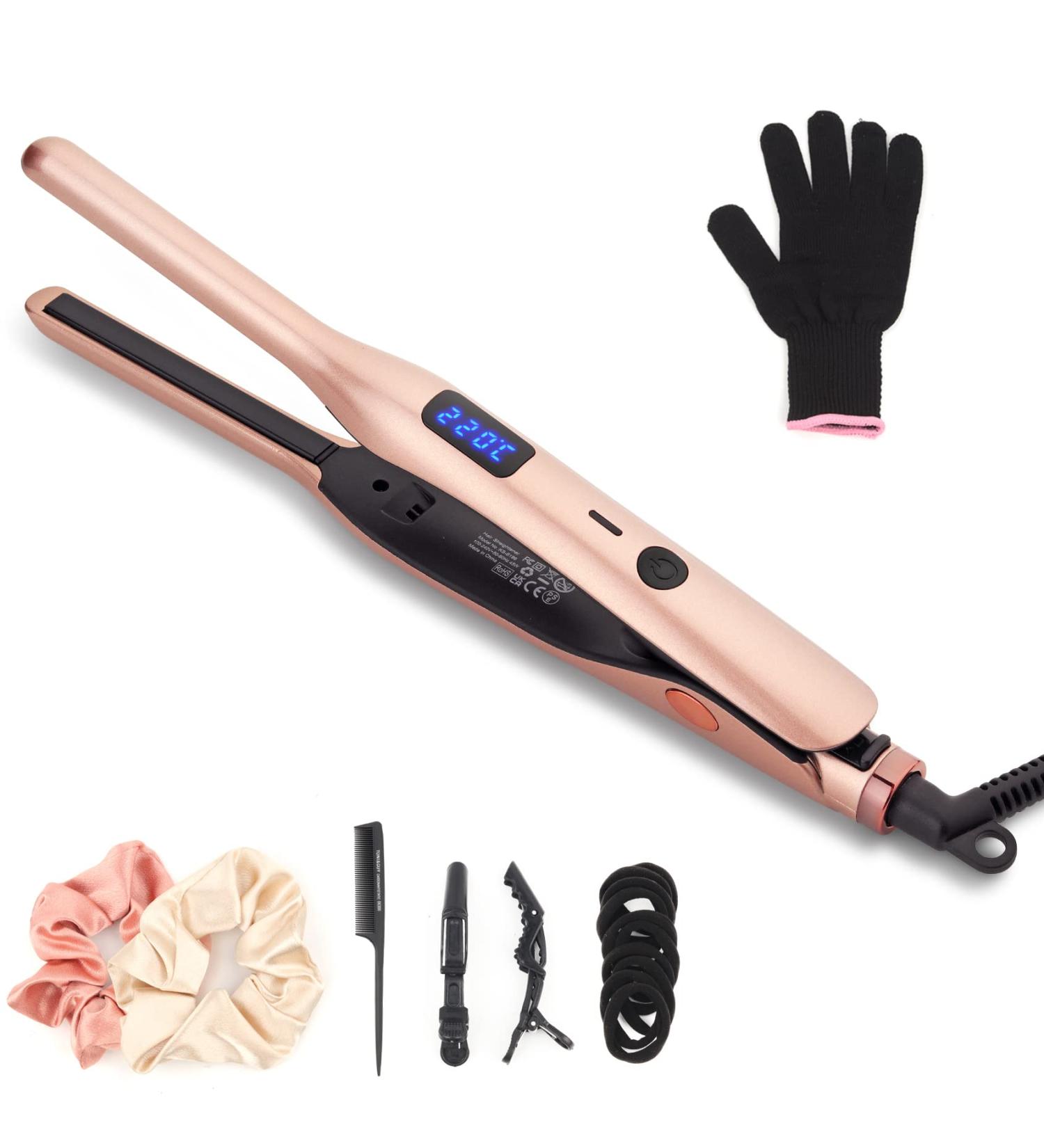 Mini Hair Straightener for Short Hair & Pixies - Adjustable Temperature Flat Iron (Rose Gold) - Buy Online on SooperMarket.com