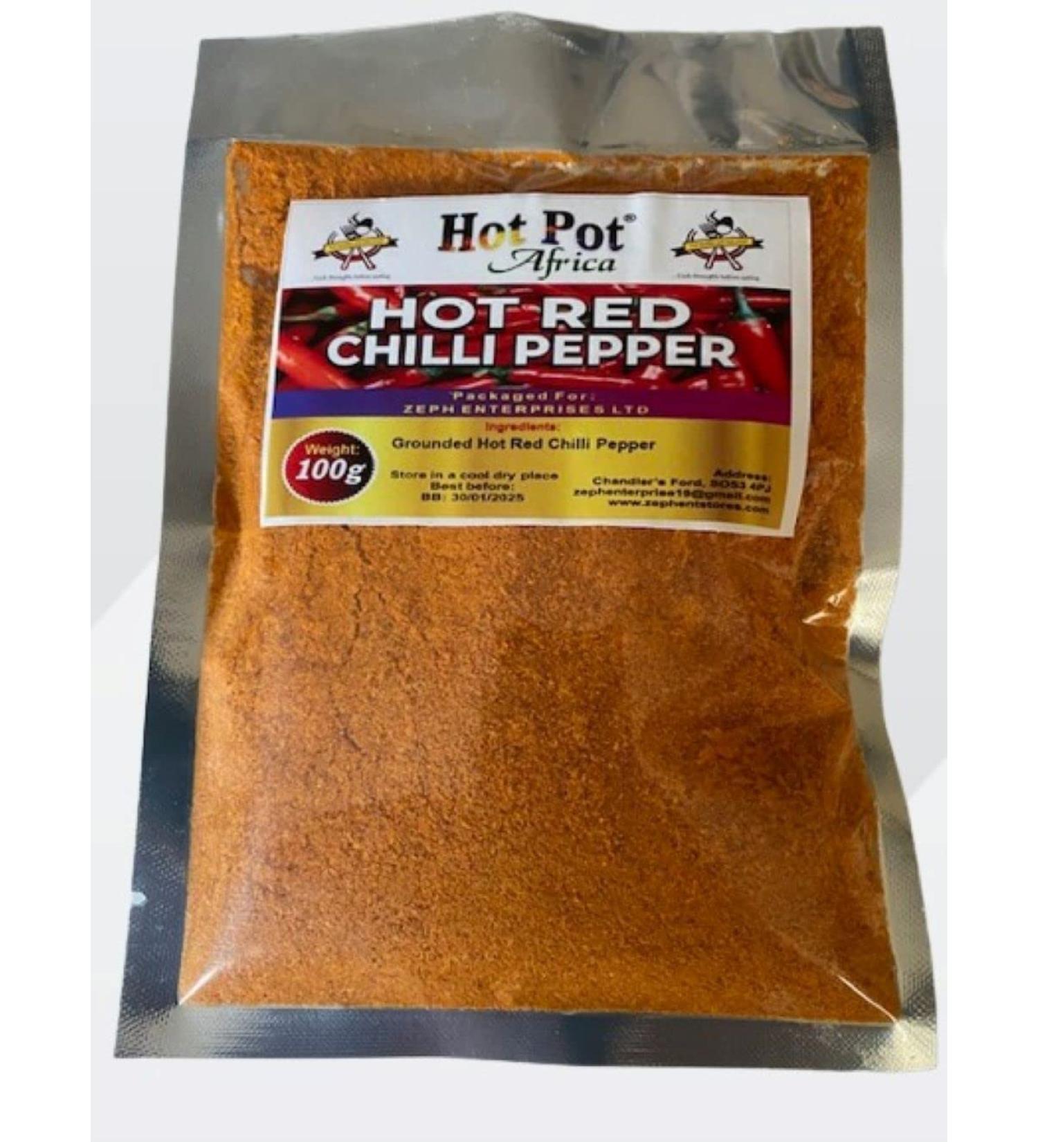 Hot Pot Africa Chilli Extra Hot Red Pepper Powder from Nigeria 100% Natural for Spicy Cooking 100g - Buy Online on SooperMarket.com