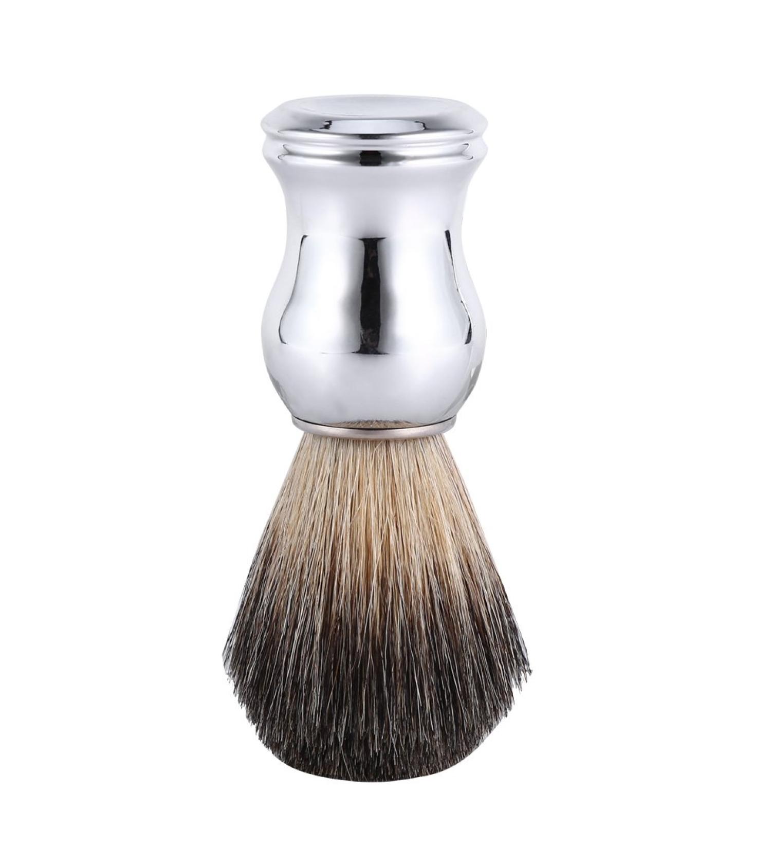 Premium Silver Razor Brush for Men | Facial Cleaning Brush & Barthaar Tool for Shaving Cream Foam & Soap - Buy Online on SooperMarket.com
