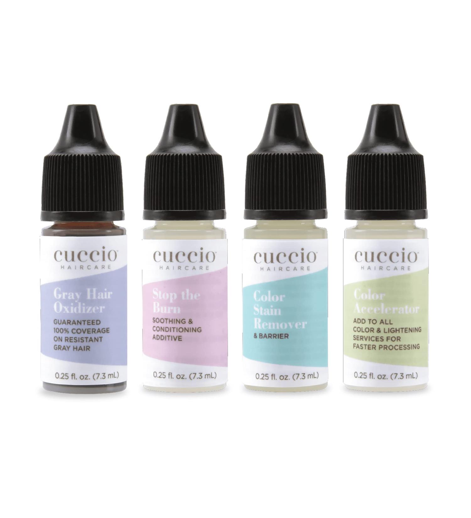 Cuccio Haircare Try Me Collection Kit | Hair Coloring Essentials | Gluten & Paraben Free | Travel Size 4 Pc | Stop The Burn & Gray Hair Treatments - Buy Online on SooperMarket.com