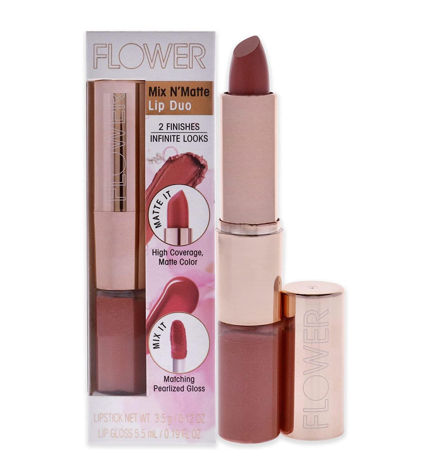 Flower Beauty Mix N Matte Lip Duo - Melon Kiss Full Coverage Lipstick & Pearlized Gloss - Buy Online on SooperMarket.com