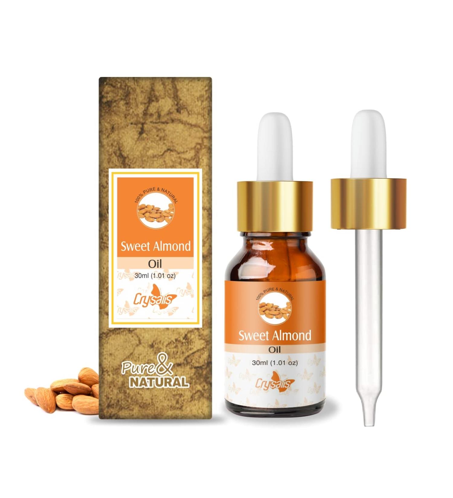 Crysalis Sweet Almond Oil 100% Pure & Natural Undiluted Essential Oil Organic Standard/Cold Pressed for Body & Face Oil Reduces Puffiness & Undereye Dark Circles Skin Toner 30ml Sweet Almond 30 ml (Pack of 1) - Buy Online on SooperMarket.com