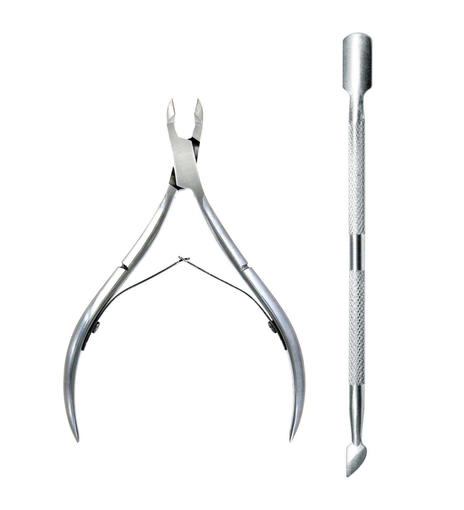 Professional Stainless Steel Cuticle Pusher & Nippers Duo - Nail Cleaner for Manicure & Pedicure - Buy Online on SooperMarket.com
