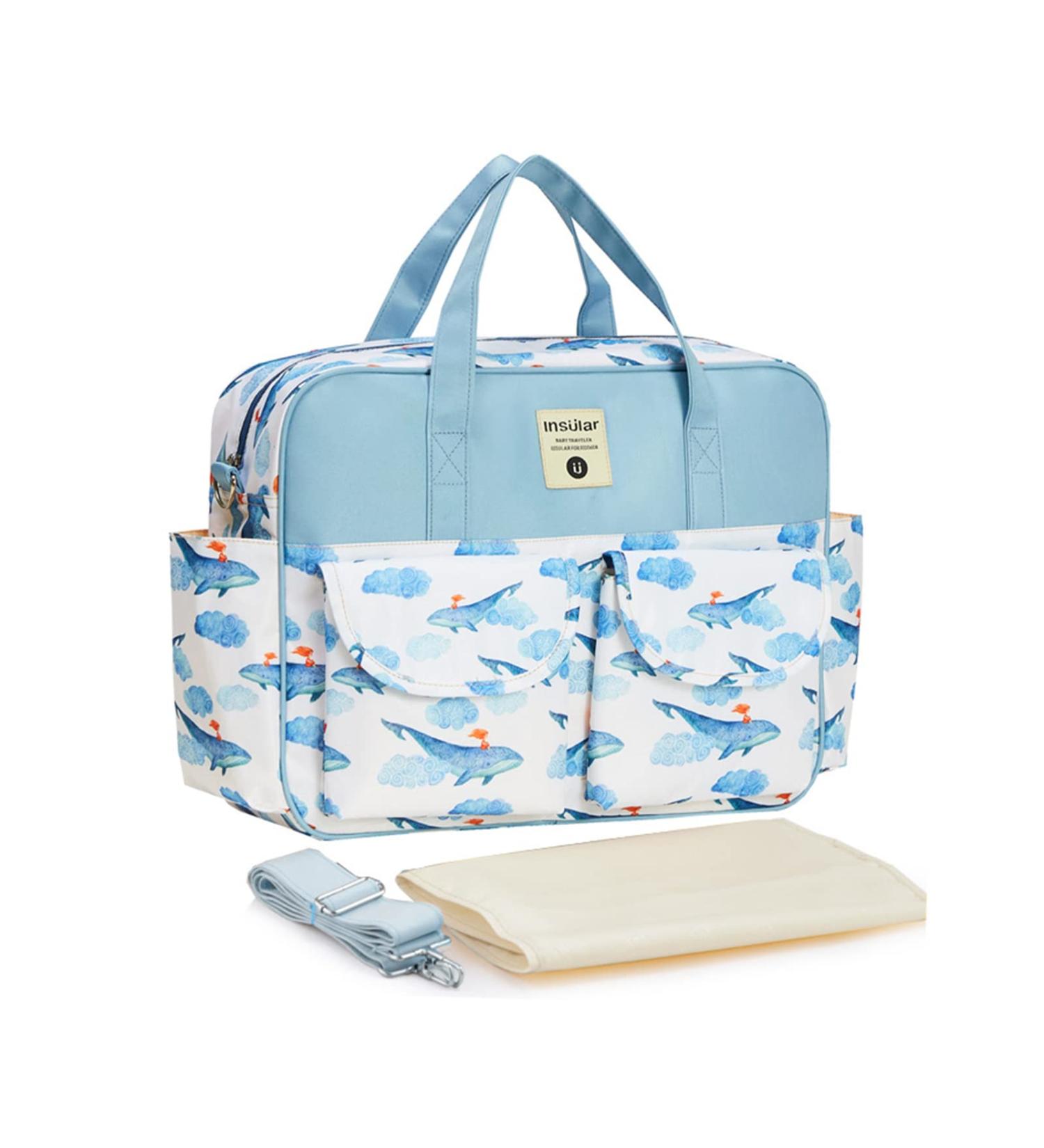 SONARIN Stylish Large Capacity Baby Nappy Changing Tote Bag Waterproof Baby Changing Bag Satchel Messenger Bag Portable Travel Diaper Bag with Shoulder Strap & Changing Mat Whale - Buy Online on SooperMarket.com