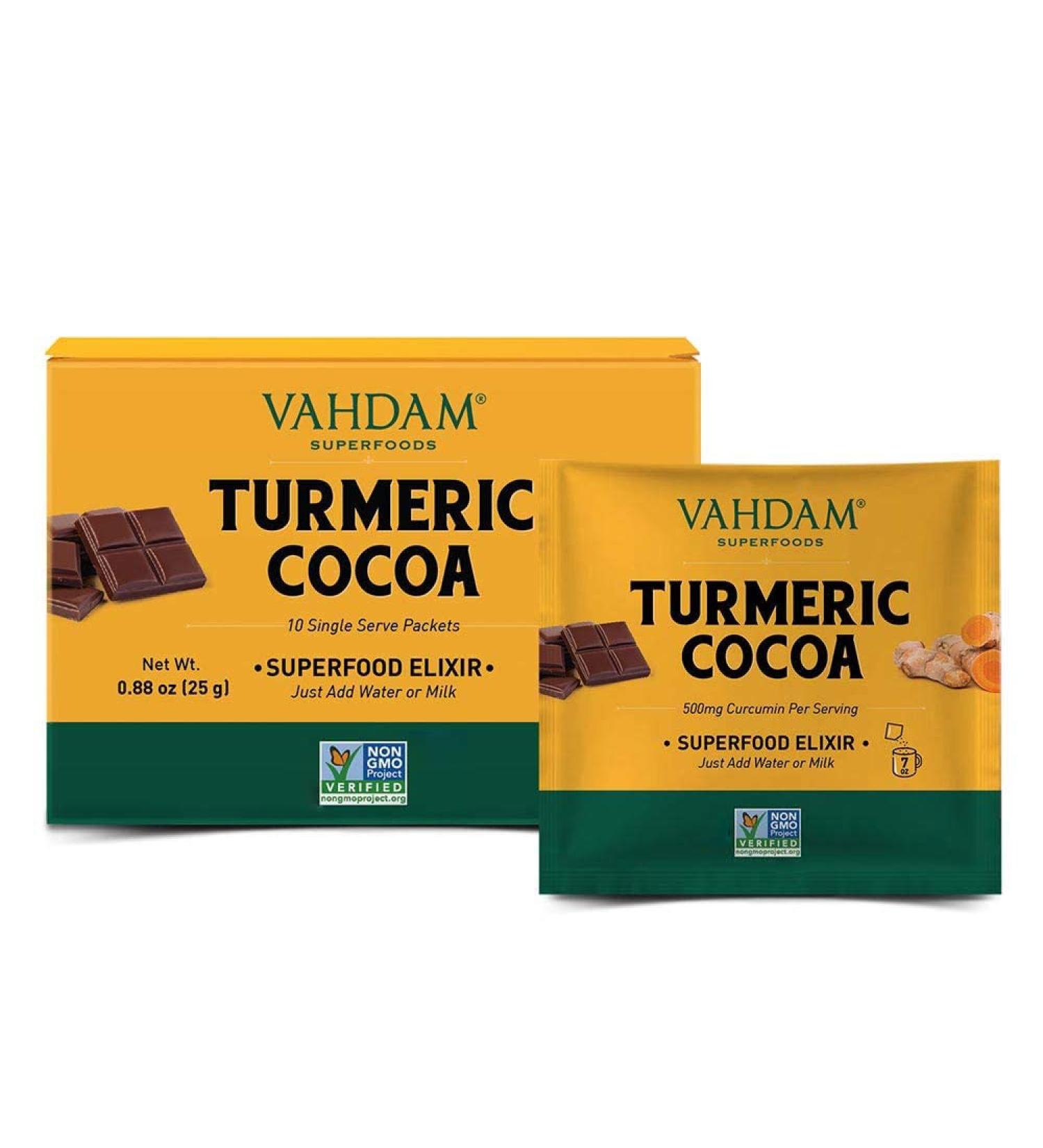 Organic Turmeric + Cocoa Instant Elixir Mix | Stress Relief Superfood | 10 Servings | Low Calorie & Preservative-Free - Buy Online on SooperMarket.com