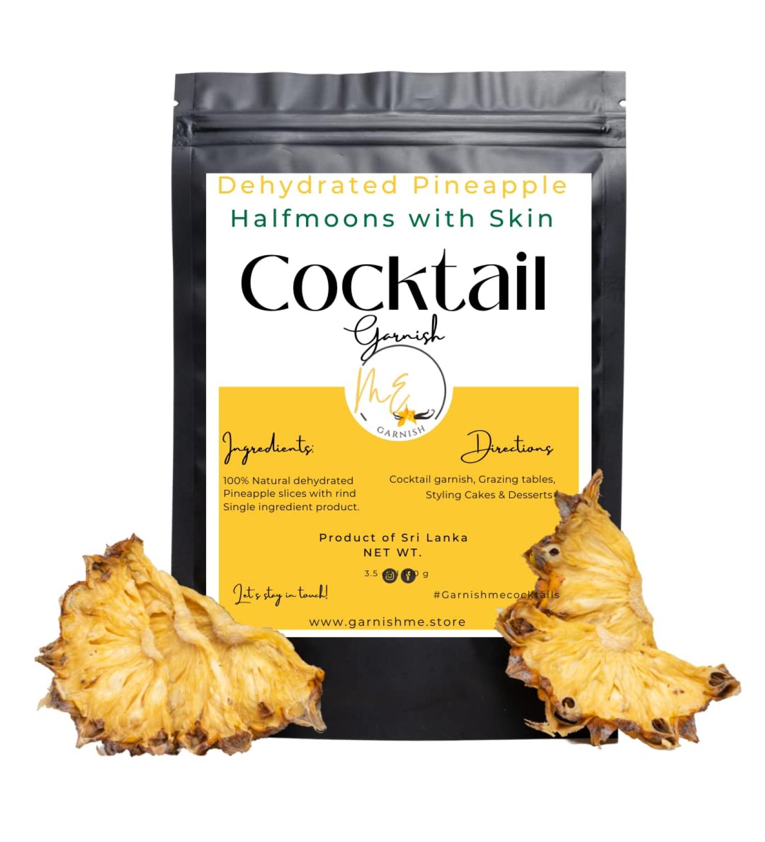 3.5 Oz Dehydrated Pineapple for Cocktails | Dried Pineapple garnish halfmoons | Dried pineapple with skin | Edible Cocktail Garnish | Dehydrated fruit for cocktails | Over 20 Pineapple halfmoons - Buy Online on SooperMarket.com
