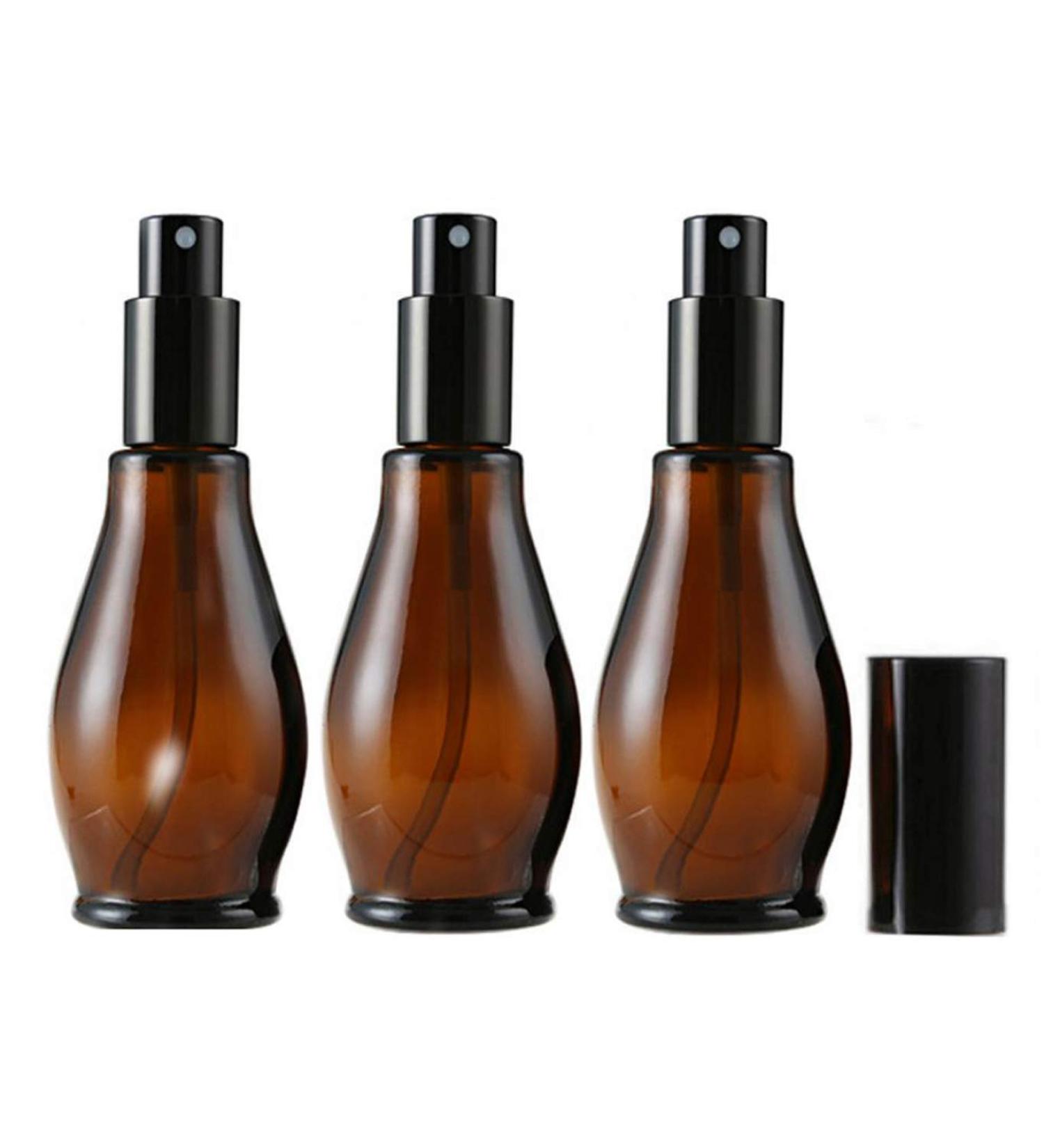 Empty Refillable Amber Glass Spray Bottles 100ml - Black Atomizer & Dust Cap for Cosmetics Perfumes & Essential Oils | International Shipping - Buy Online on SooperMarket.com