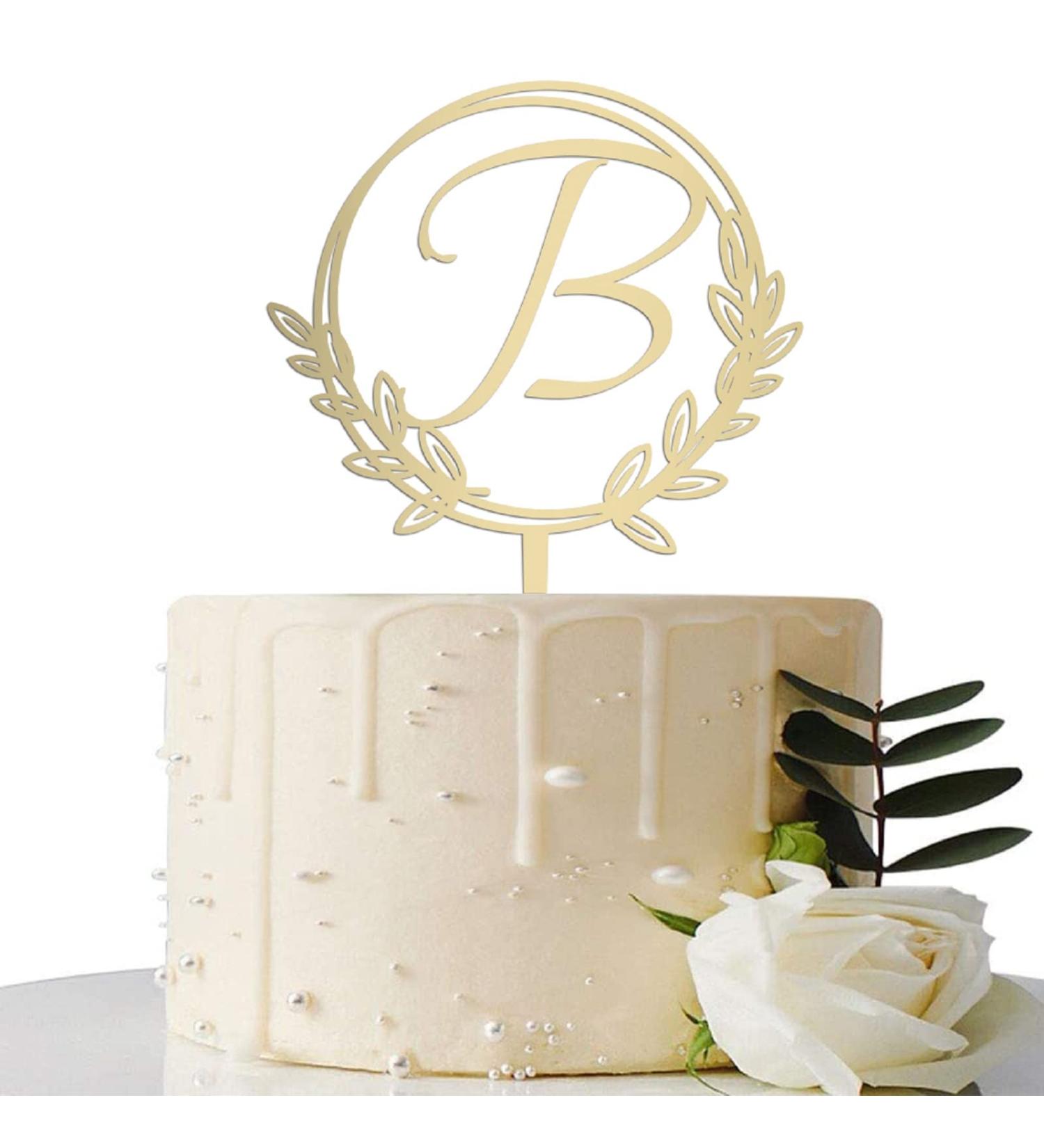 Vinisong Personalized Initial Letter B Golden Cake Topper - Rustic Wedding & Birthday Decoration - Buy Online on SooperMarket.com