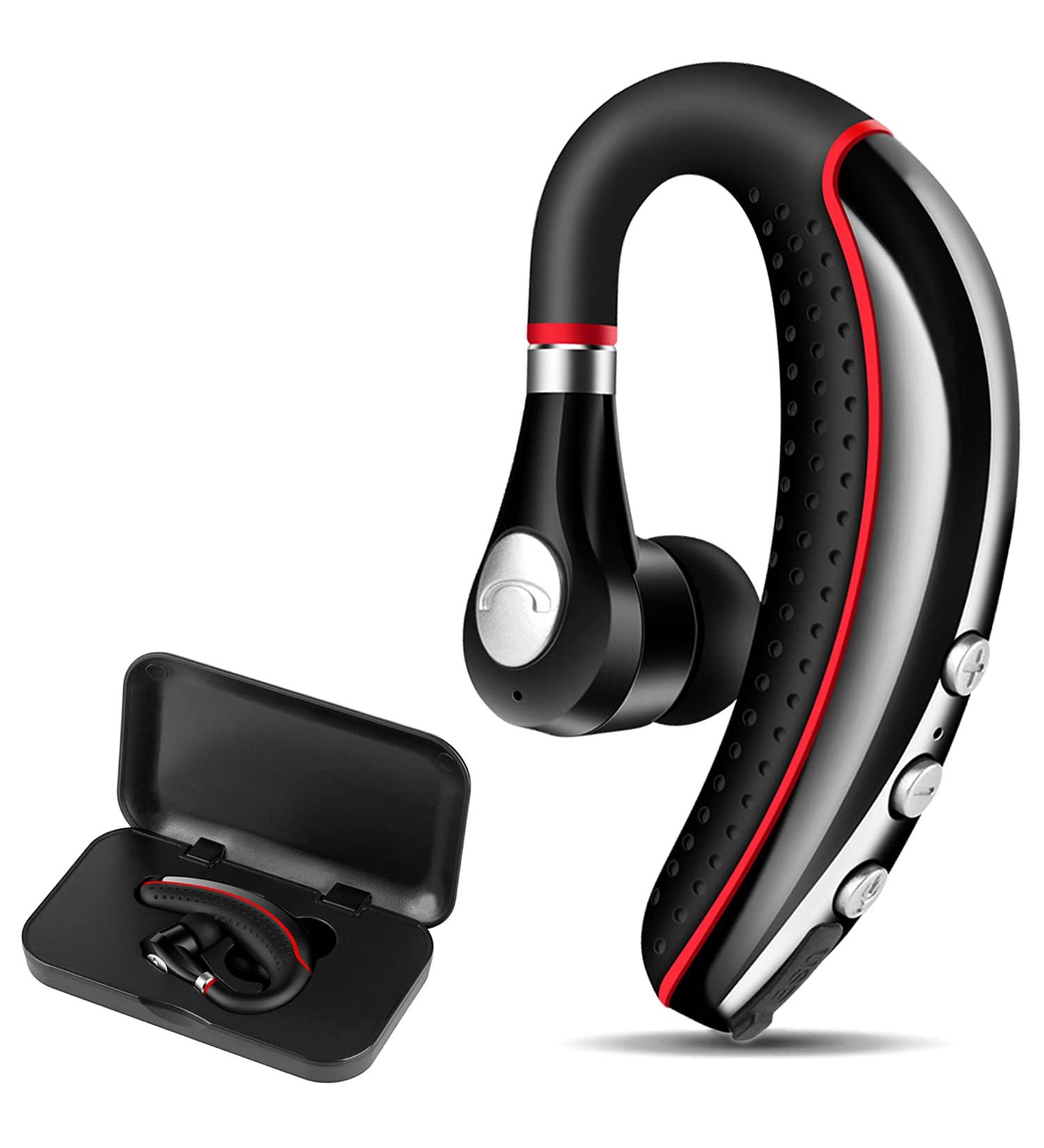 Bluetooth Headset V5.0 - Noise Canceling Mic, Ultralight Business Earpiece for Cell Phone, Sweatproof Headset for Driving/Trucker/Office - Red - Buy Online on SooperMarket.com