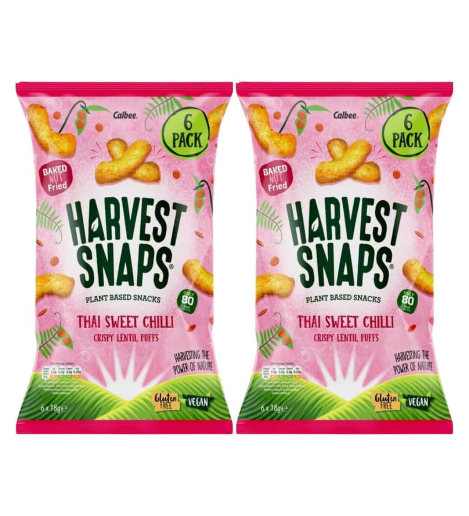 Vegan Snack Bundle Containing Harvest Snaps Thai Sweet Chilli Lentil Puffs 6 x 18g (2 Pack) - Buy Online on SooperMarket.com